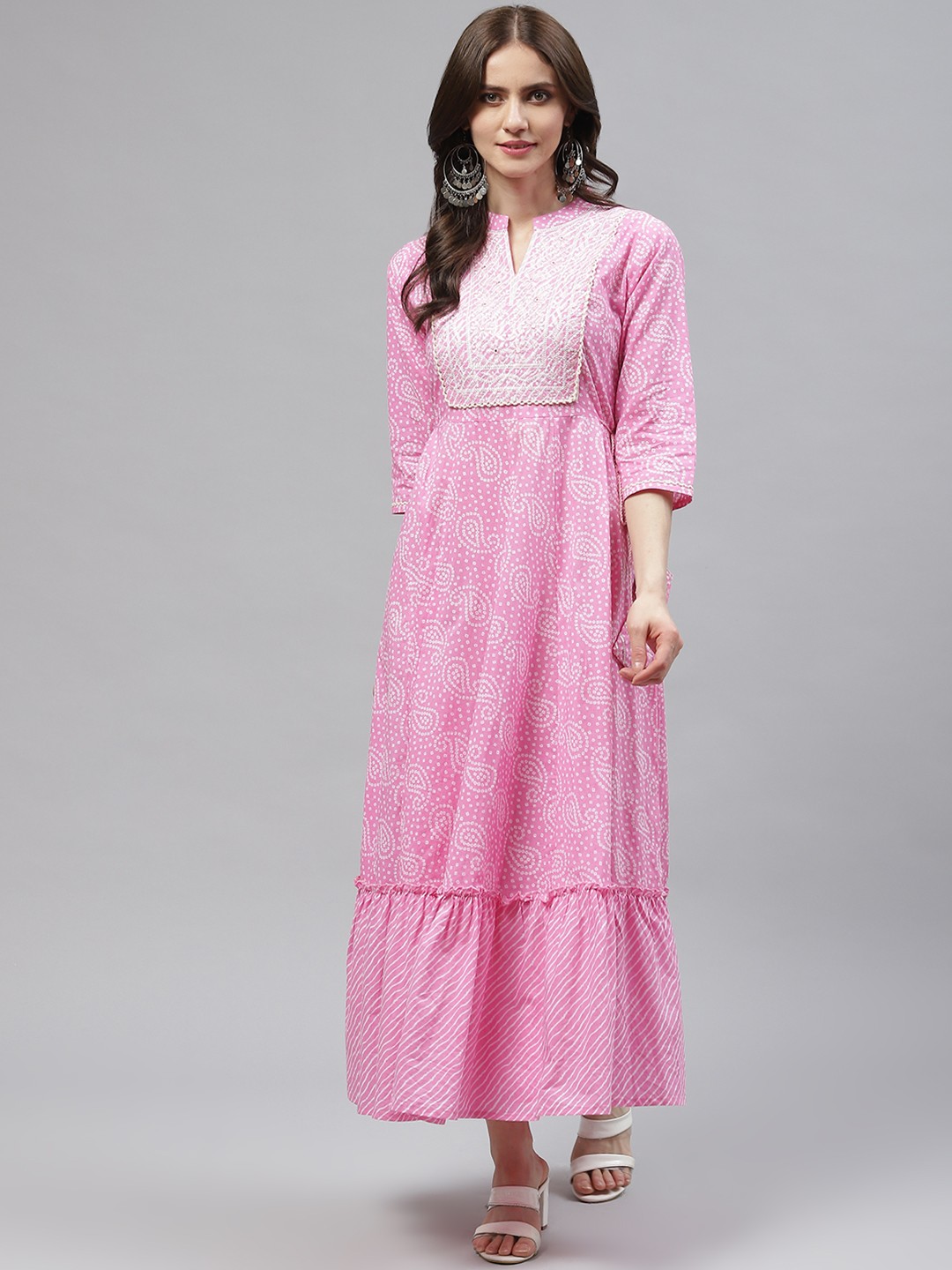 

Readiprint Fashions Pink & White Tie and Dye Ethnic Maxi Dress