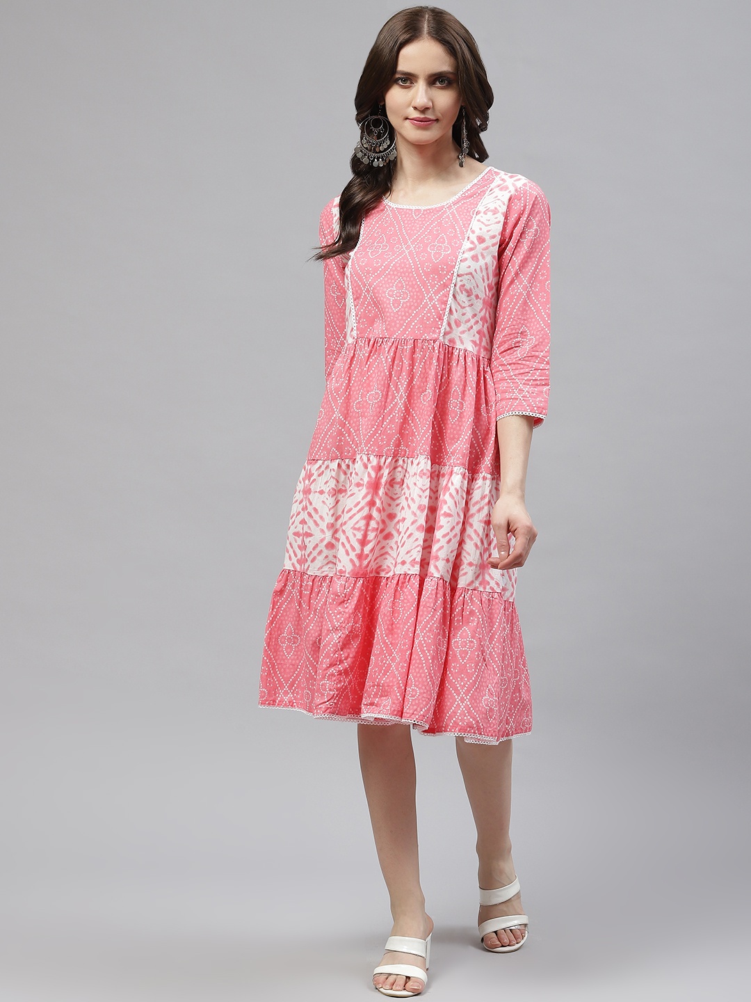 

Readiprint Fashions Pink & White Tie and Dye Dress