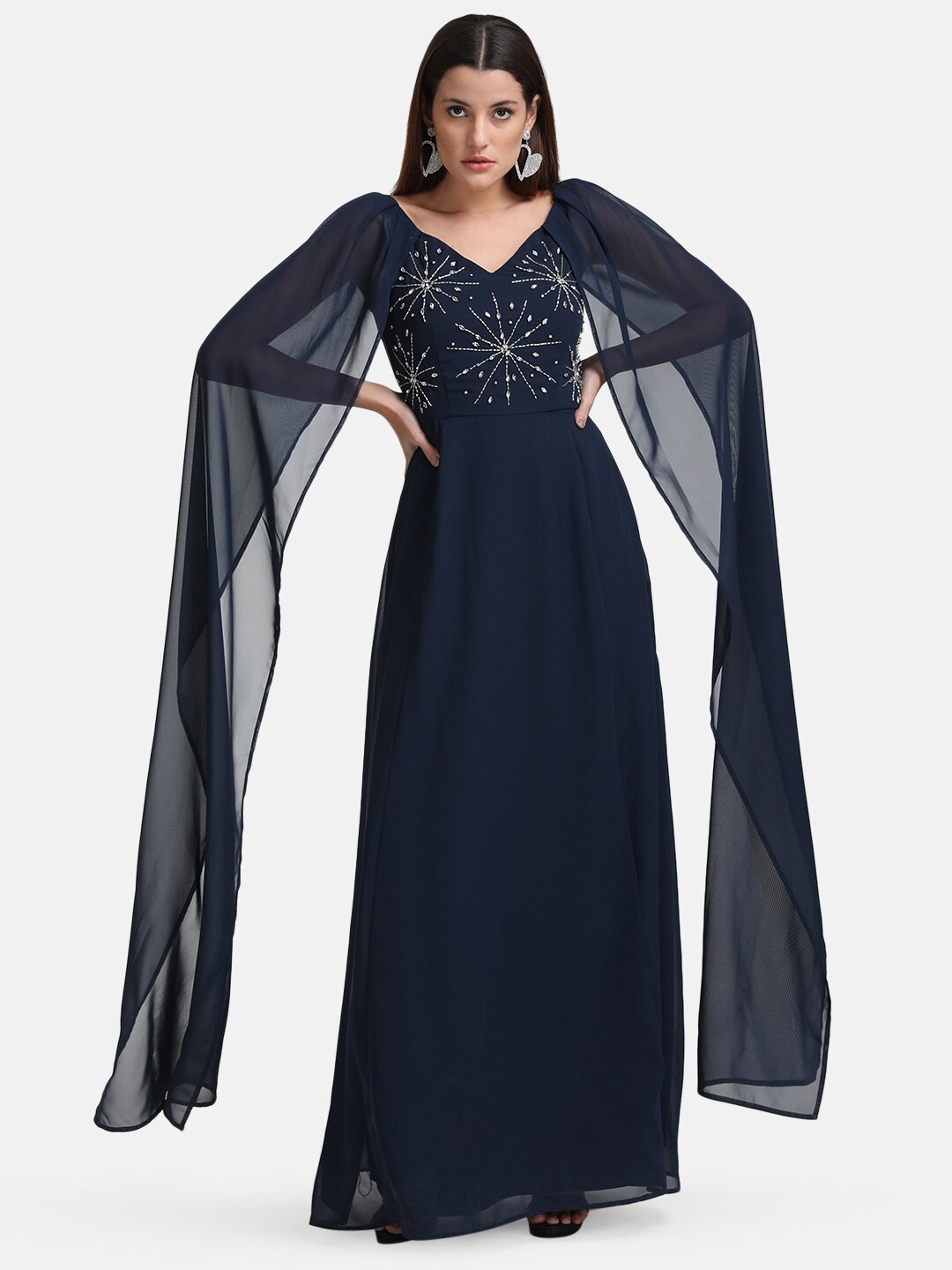 

Kazo Women Navy Blue Embellished Georgette Maxi Dress