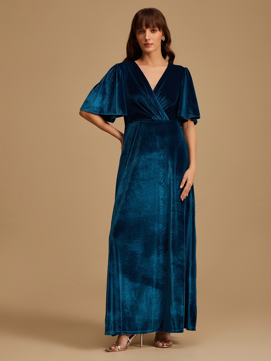 

Kazo Women Teal Velvet Maxi Dress