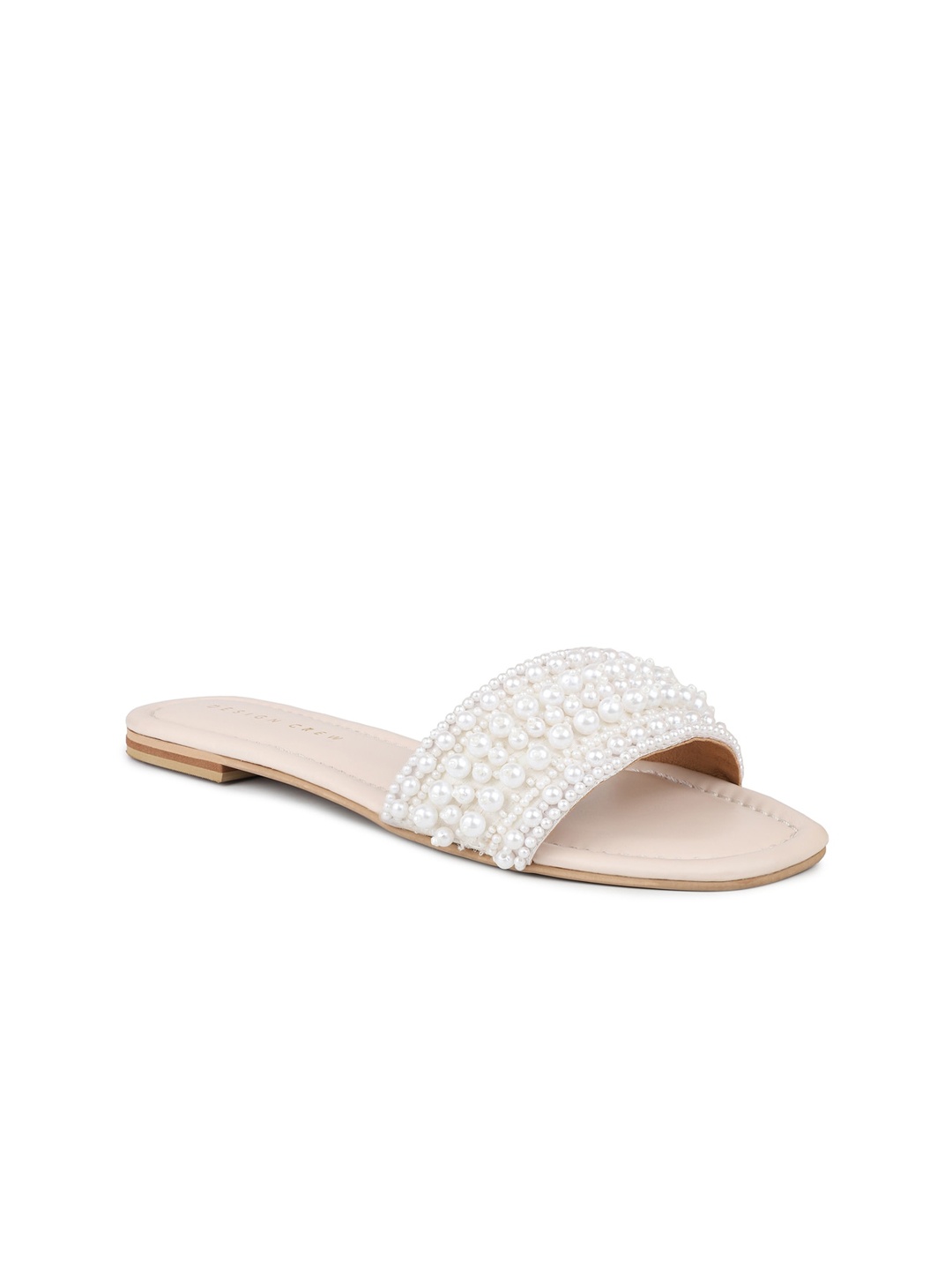 

DESIGN CREW Women White Embellished Open Toe Flats