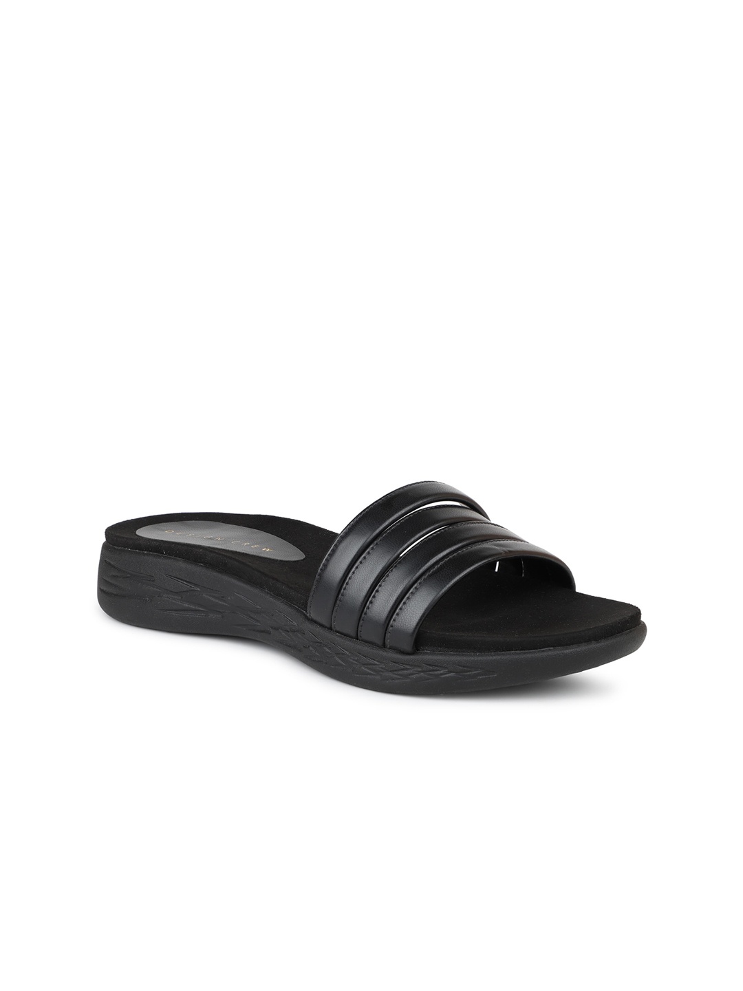 

DESIGN CREW Women Black Striped Open Toe Flats