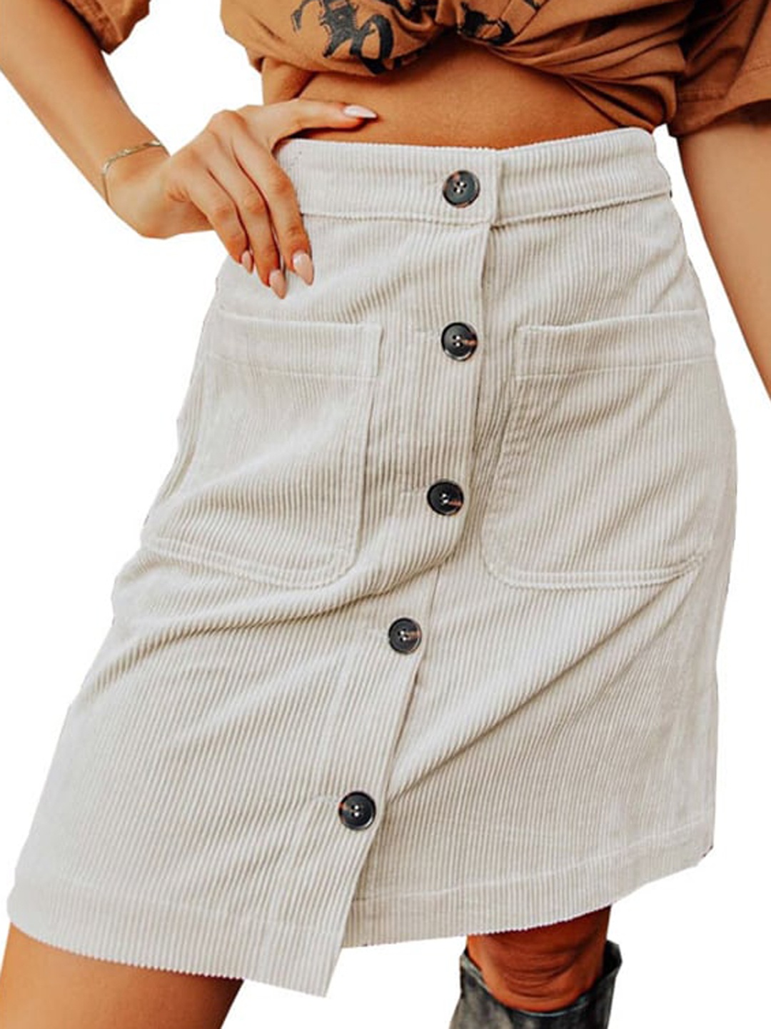 

BoStreet Women White Solid Above-Knee Length A-Line Skirt