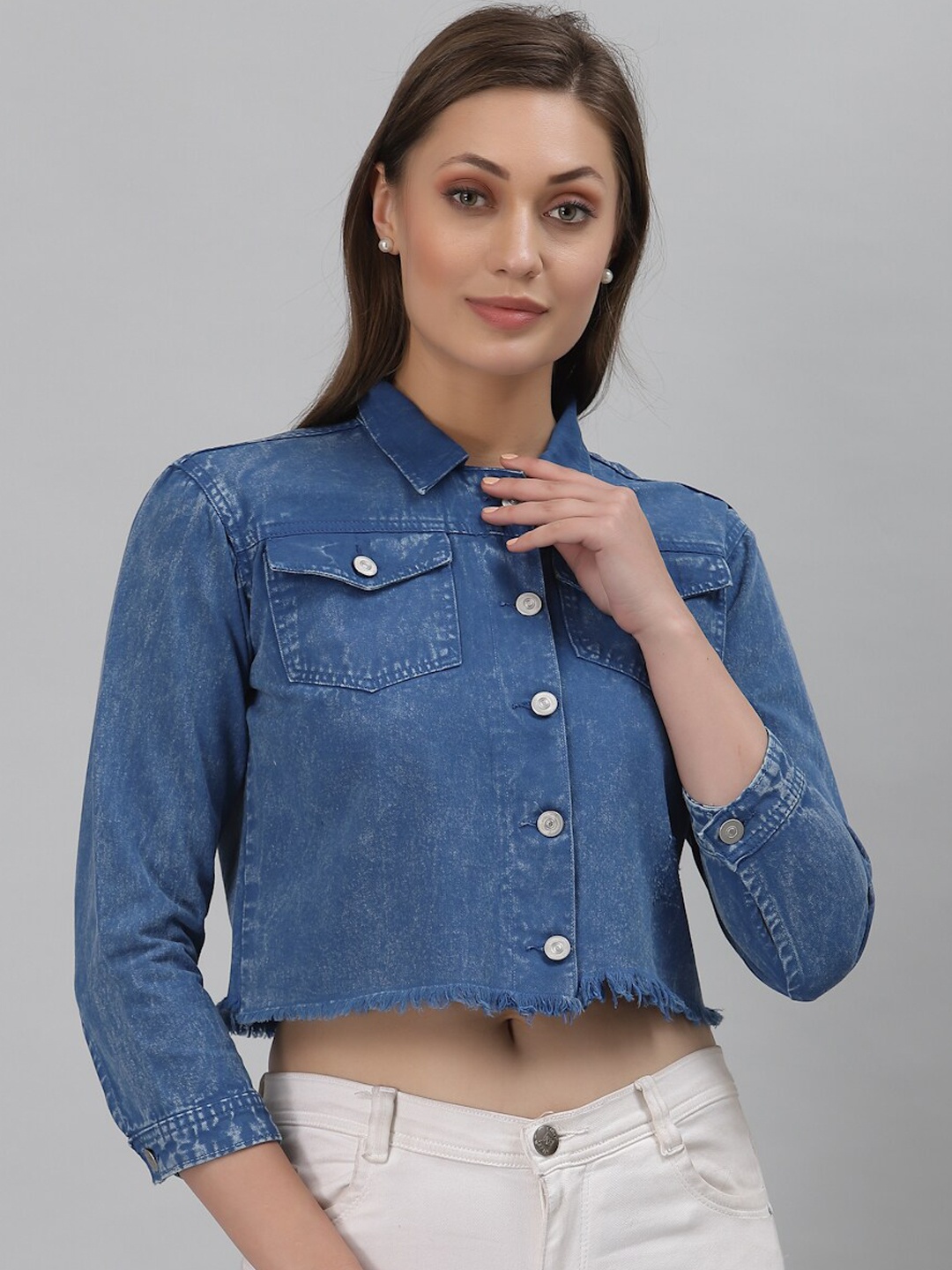 

River Of Design Jeans Women Blue Washed Lightweight Crop Denim Jacket