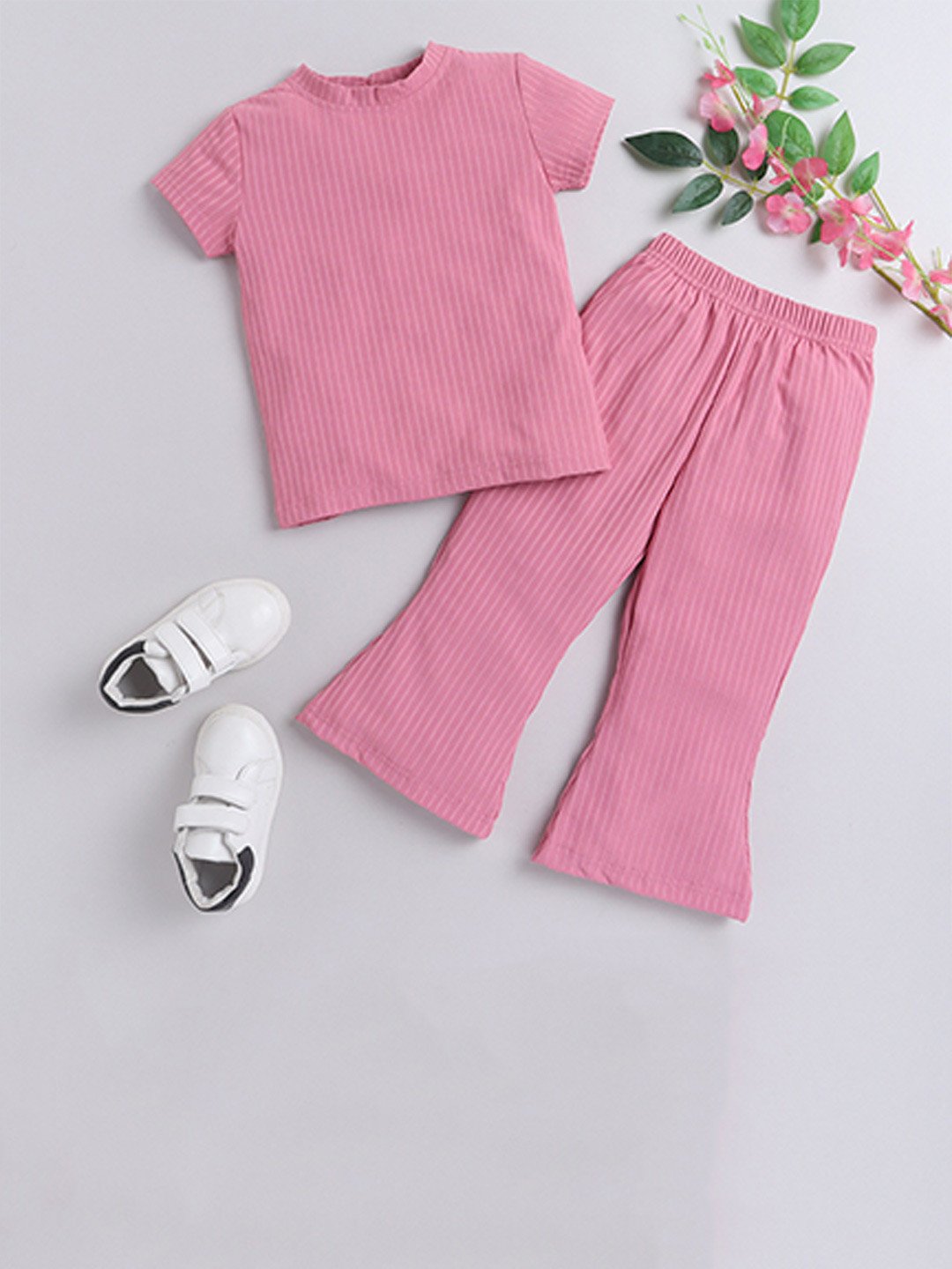 

taffykids Girls Pink Striped Top with flared Trouser