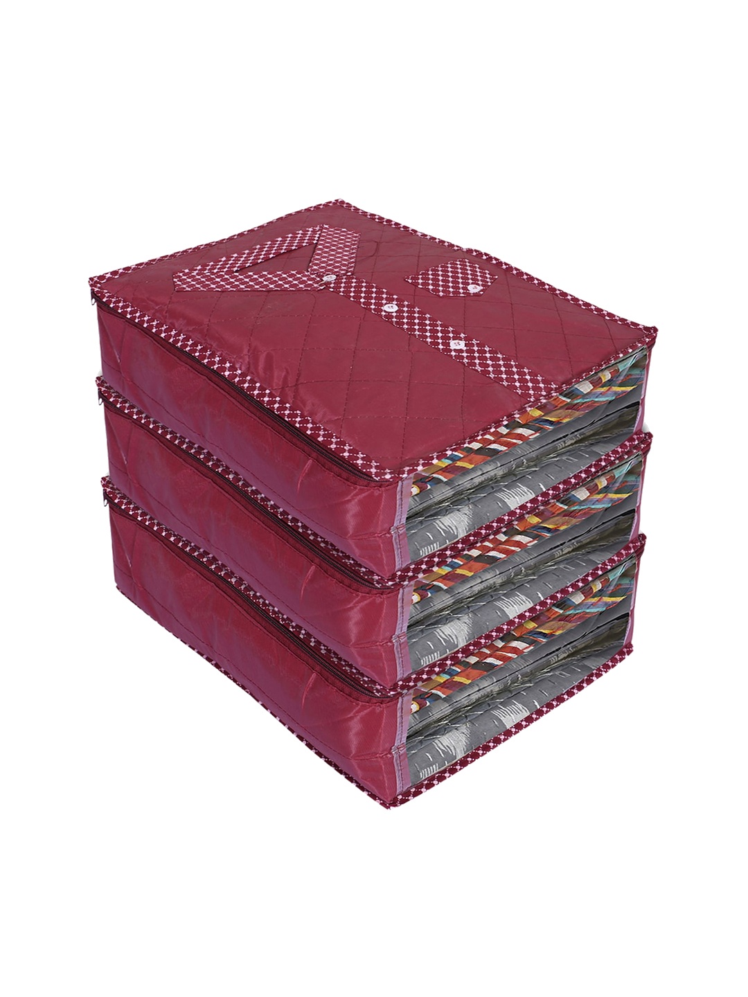 

Kuber Industries Pack Of 3 Maroon Dot Printed Shirt Organisers