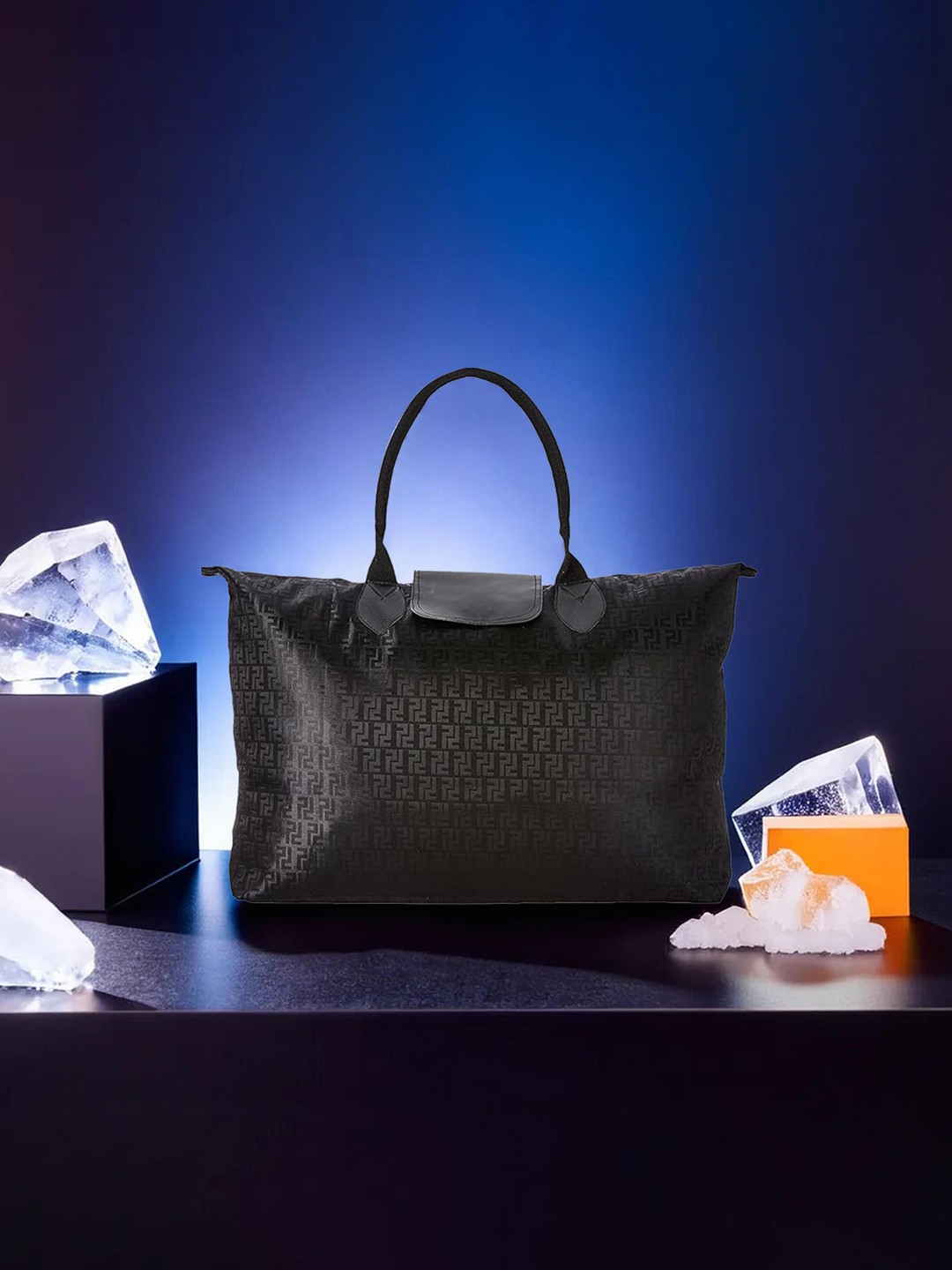 

Kuber Industries Black Textured Oversized Shopper Tote Bag
