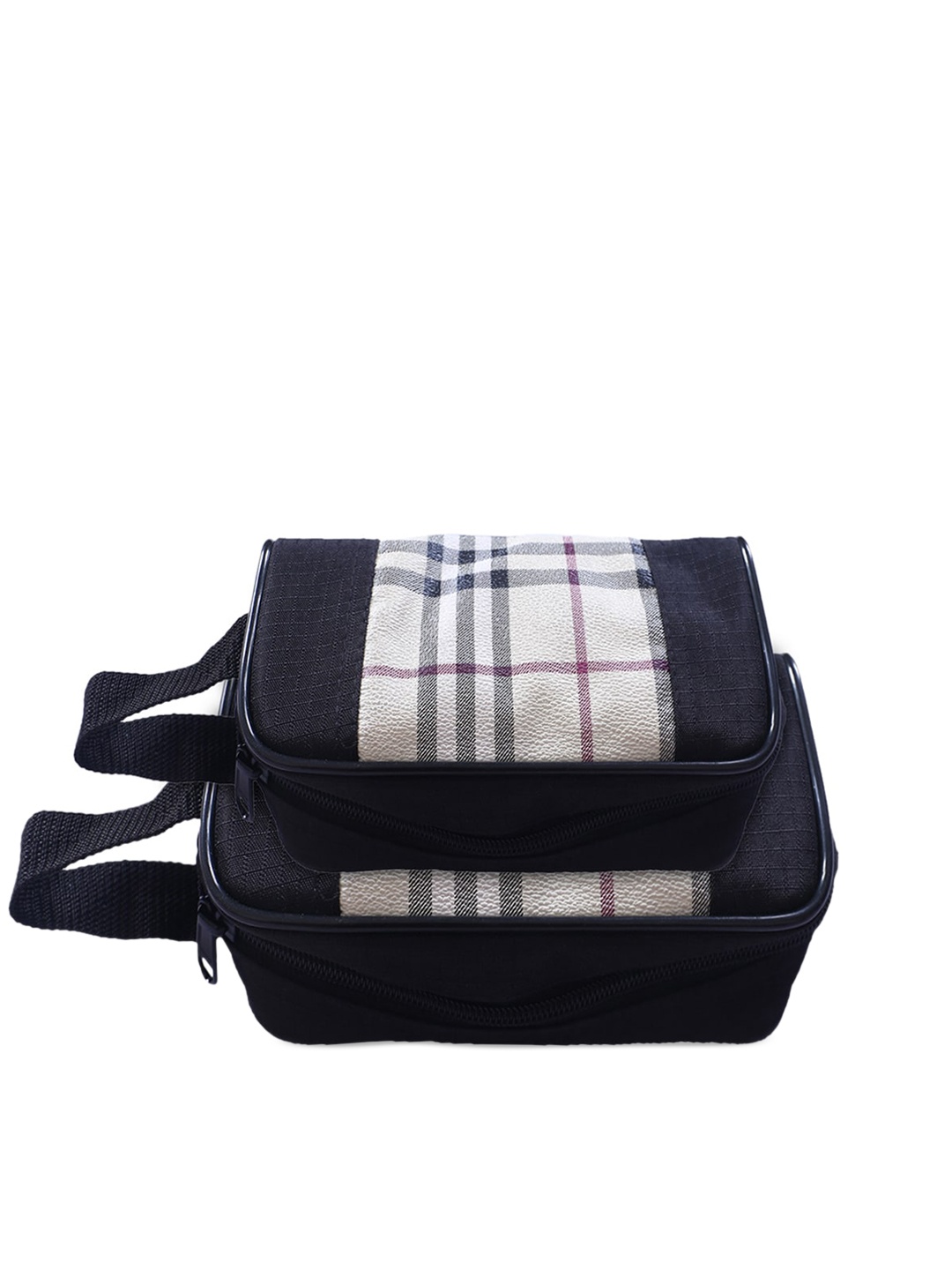 

Kuber Industries Pack of 2 Black & White Checked Travel Toiletry Bag Organisers