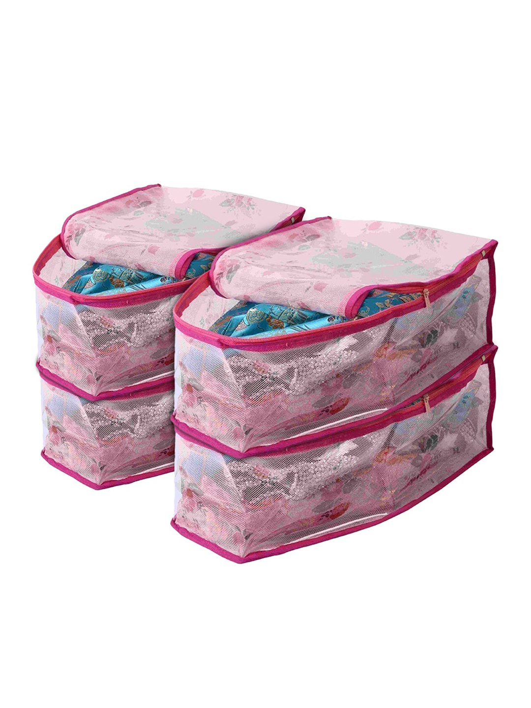 

Kuber Industries Pack Of 4 Pink Printed Saree Organisers