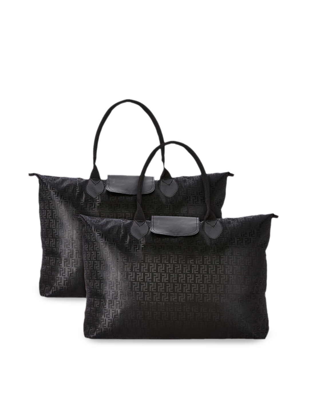 

Kuber Industries Black Set Of 2 Textured Oversized Shopper Tote Bag