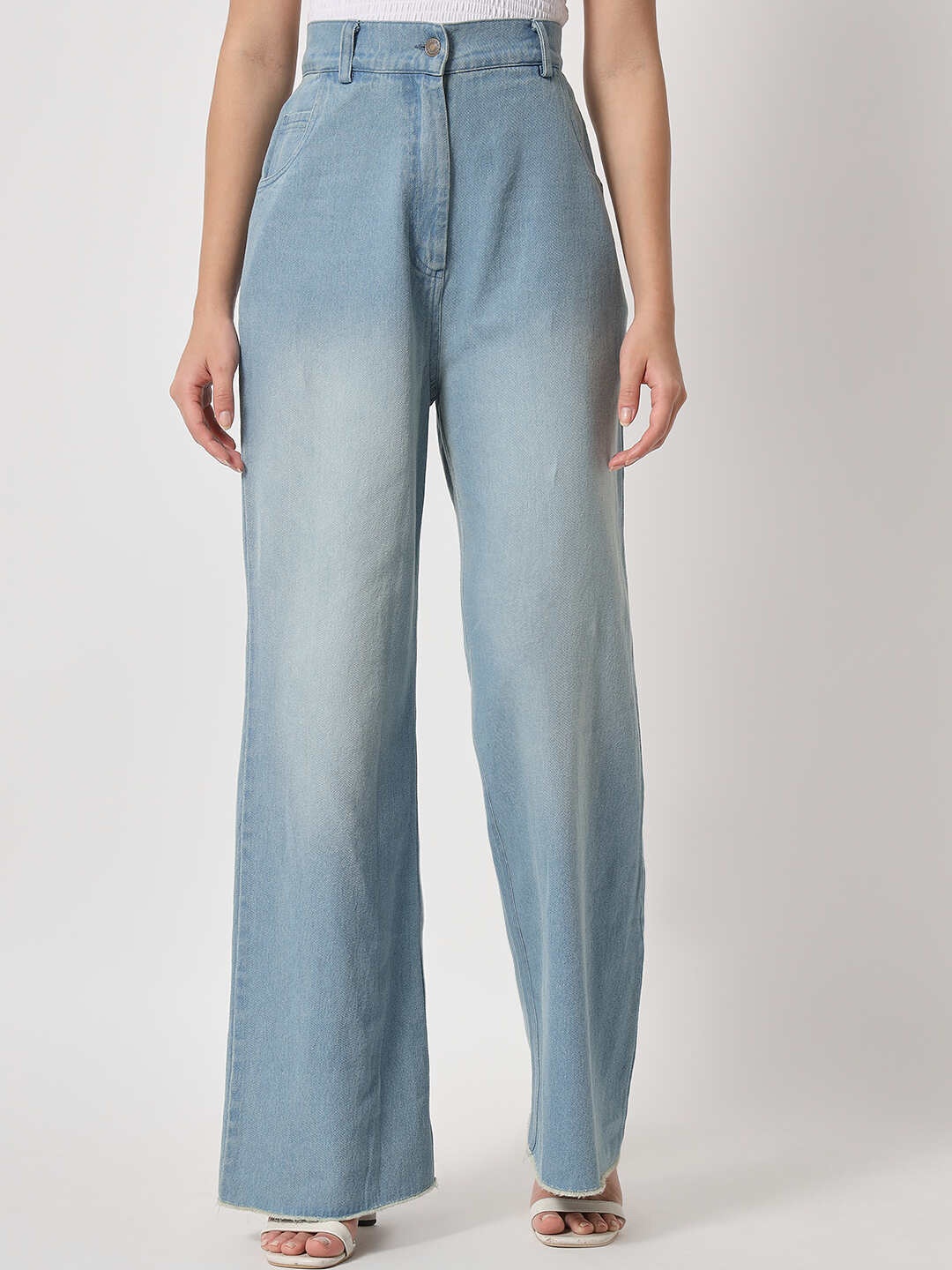 

Orchid Hues Women Blue Flared High-Rise Heavy Fade Jeans