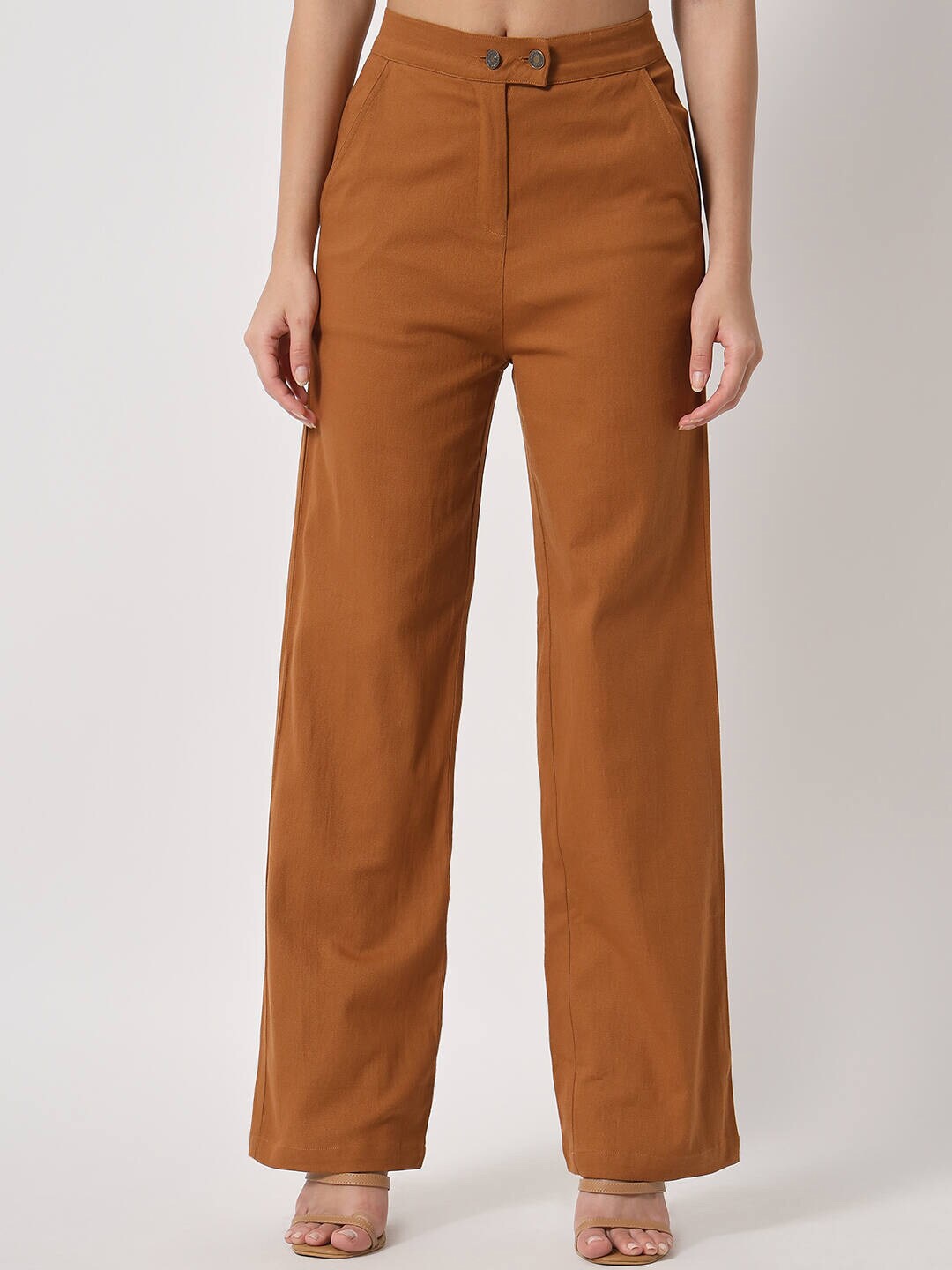 

Orchid Blues Women Brown Flared High-Rise Cotton Jeans
