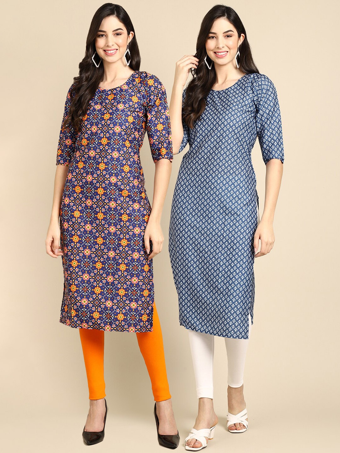 

Ethnic basket Women Pack Of 2 Blue Ethnic Motifs Printed Block Print Crepe Kurta