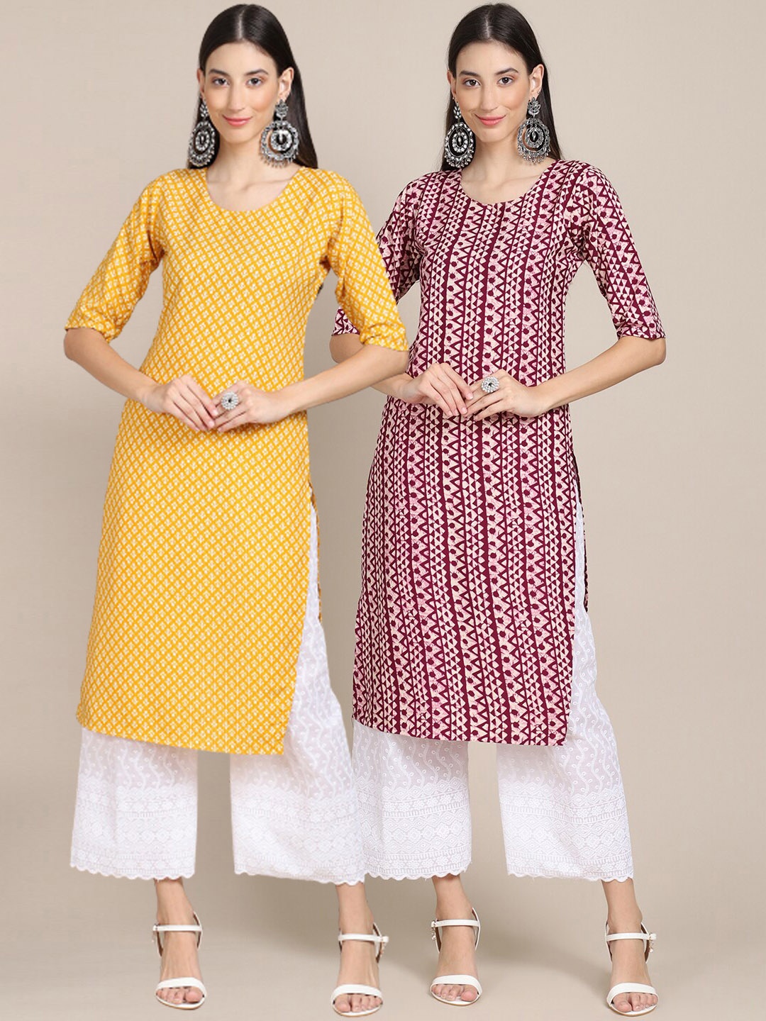 

Ethnic basket Women Pack of 2 Ethnic Motifs Printed Crepe Kurta, Yellow