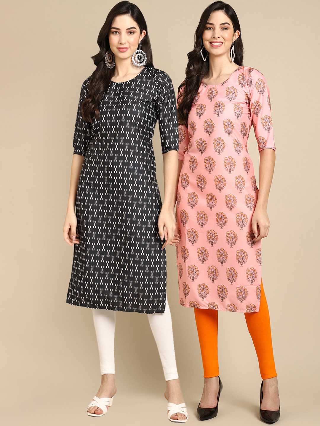 

Ethnic basket Women Pack of 2 Ethnic Motifs Printed Crepe Kurta, Black