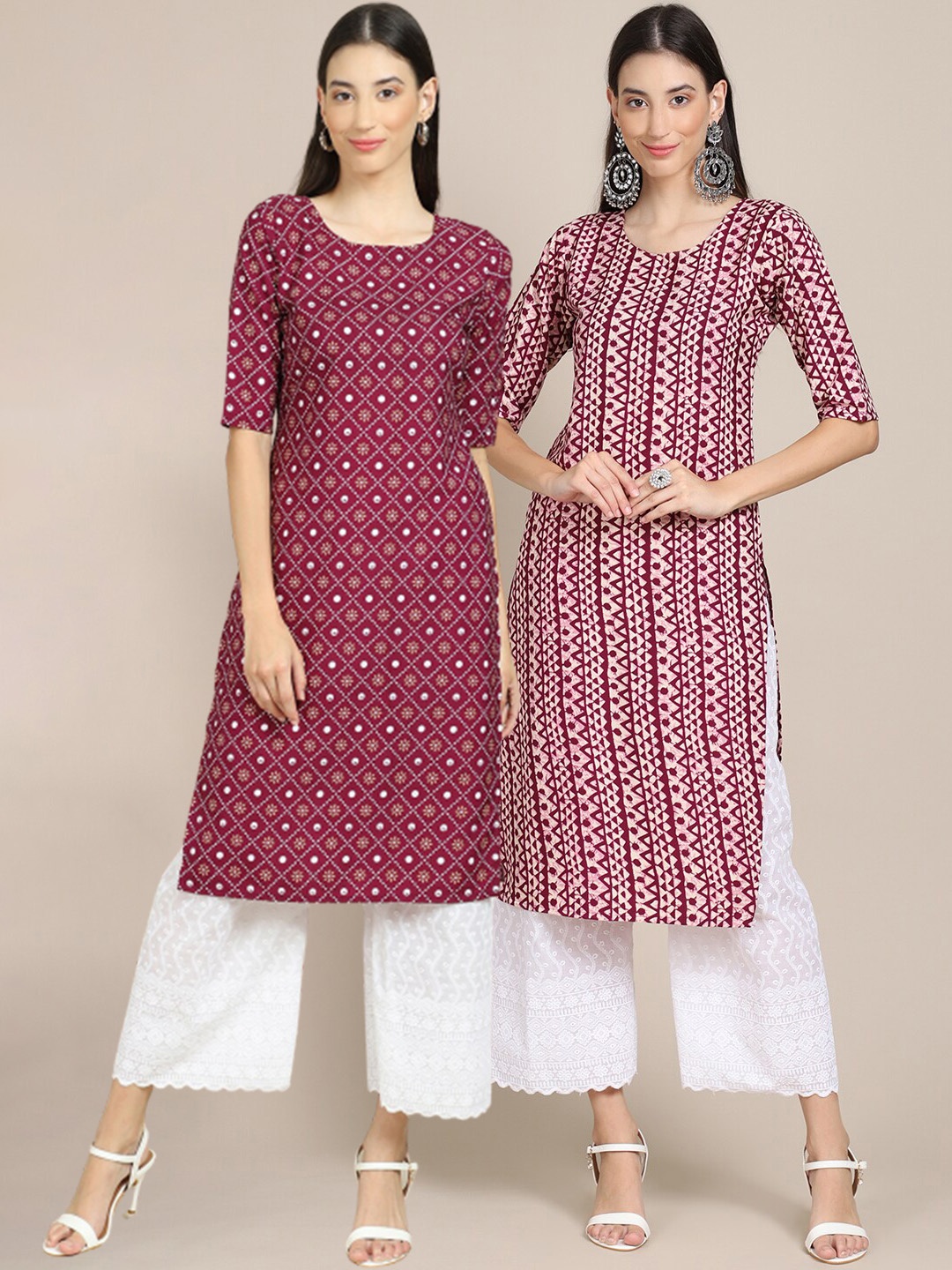 

Ethnic basket Women Pack of 2 Burgundy Geometric Printed Crepe Kurta
