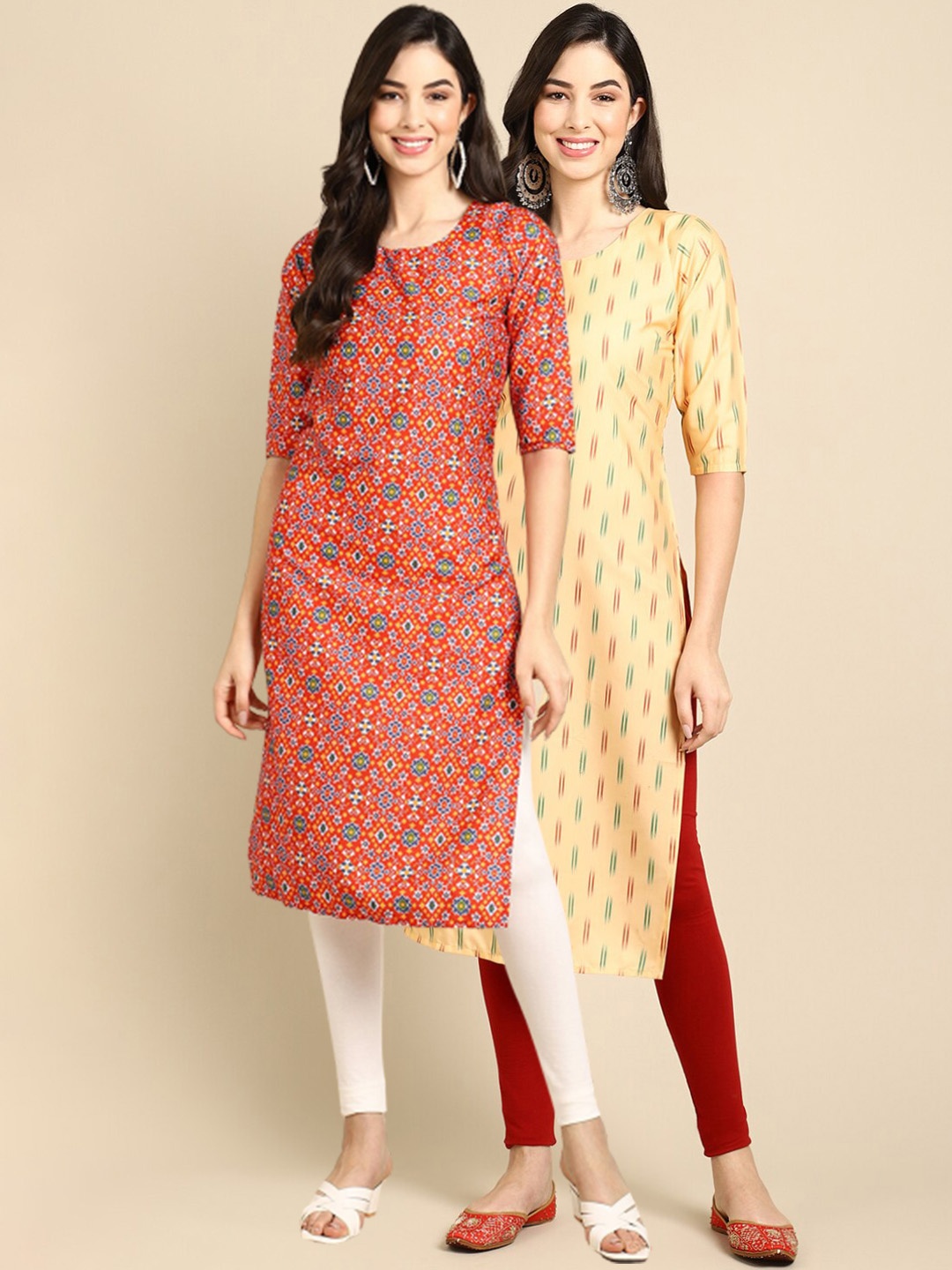 

Ethnic basket Women Red & Yellow Pack of 2 Geometric Printed Crepe Kurta