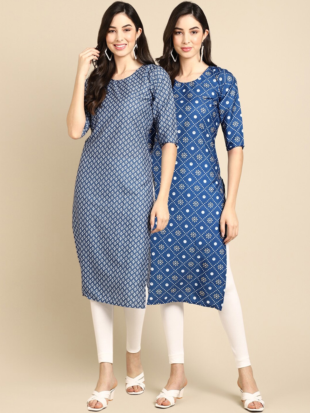 

Ethnic basket Women Blue Pack Of 2 Geometric Printed Crepe Kurta