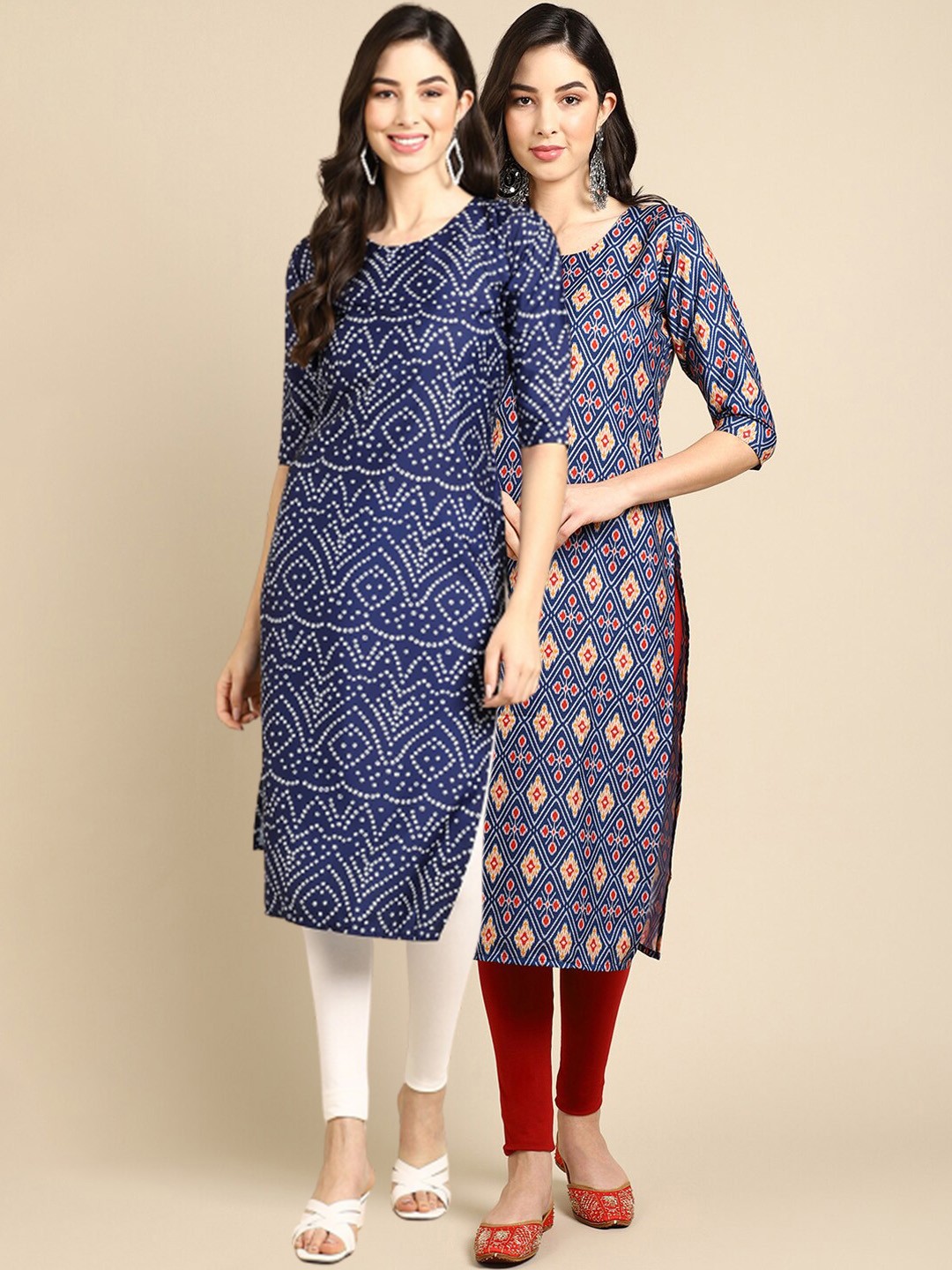 

Ethnic basket Women Blue Pack Of 2 Bandhani Printed Crepe Kurta
