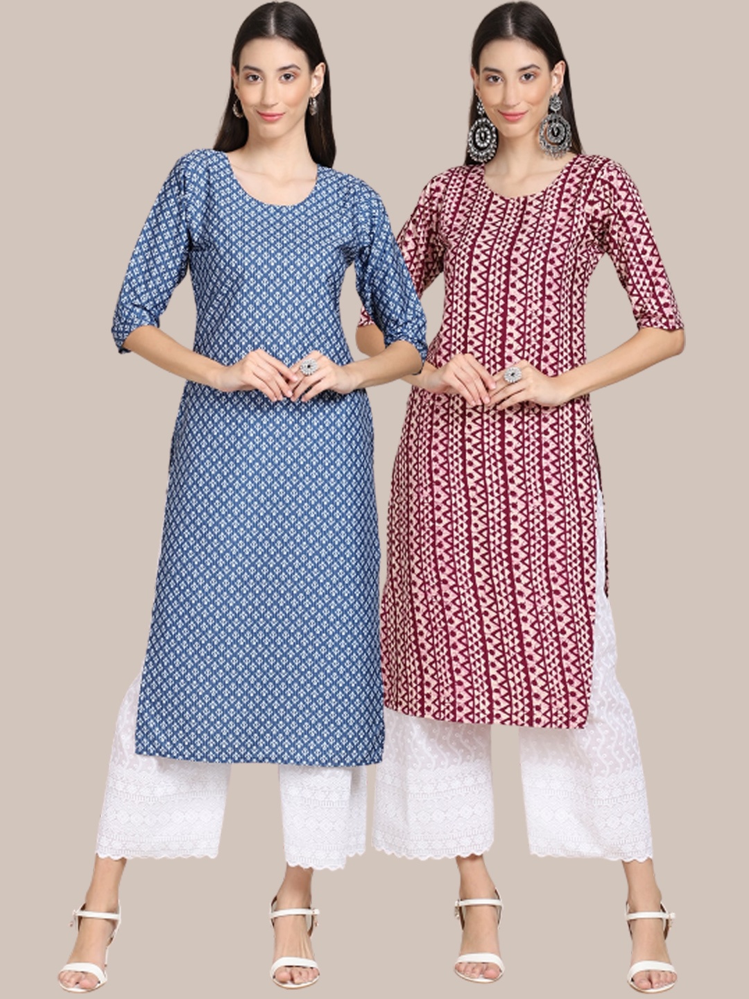 

Ethnic basket Women Pack of 2 Blue & Maroon Printed Crepe Kurtas