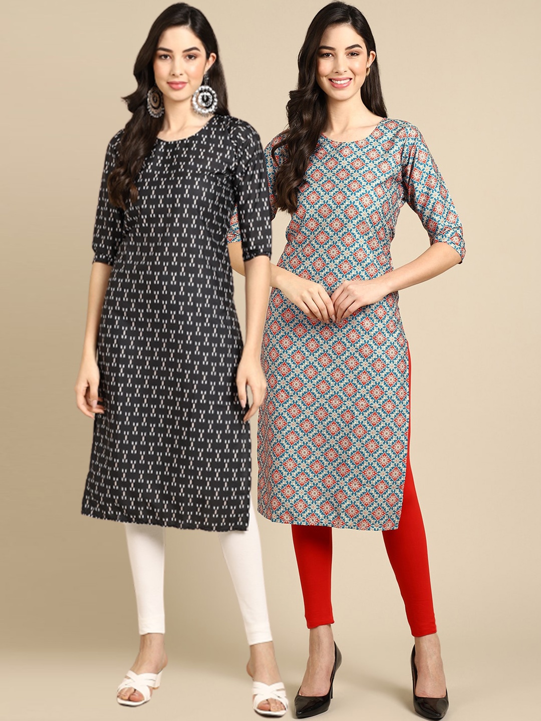 

Ethnic basket Women Black & White Geometric Printed Crepe Kurta