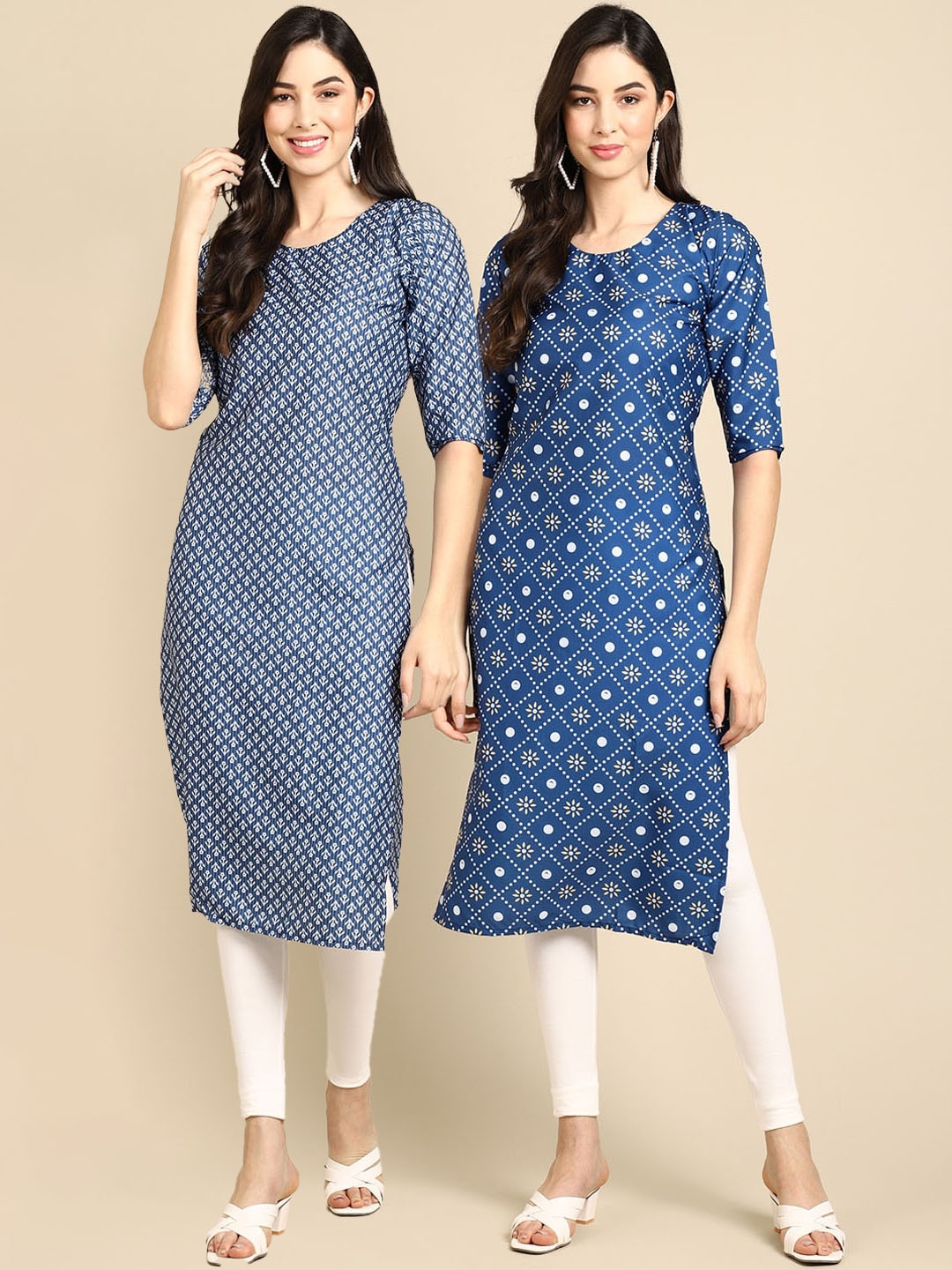 

Ethnic basket Women Blue & White Pack Of 2 Geometric Printed Crepe Kurta