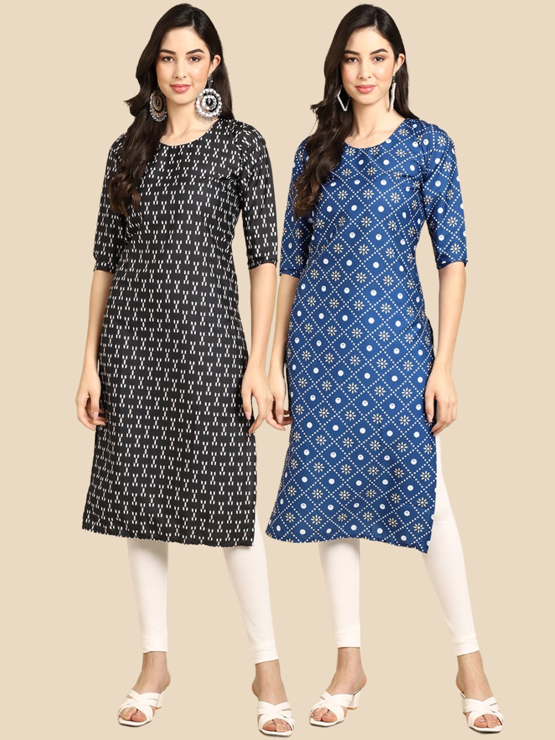 

Ethnic basket Women Pack Of 2 Black & Blue Printed Crepe Kurtas