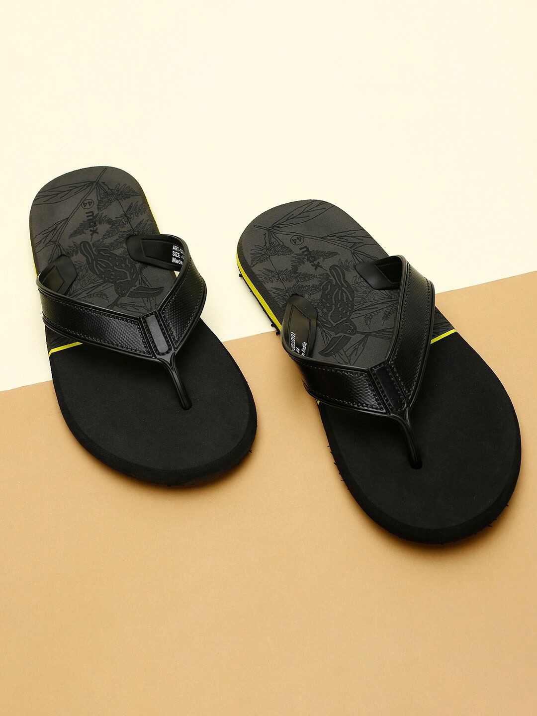 

max Men Black & Yellow Rubber Thong Flip-Flops