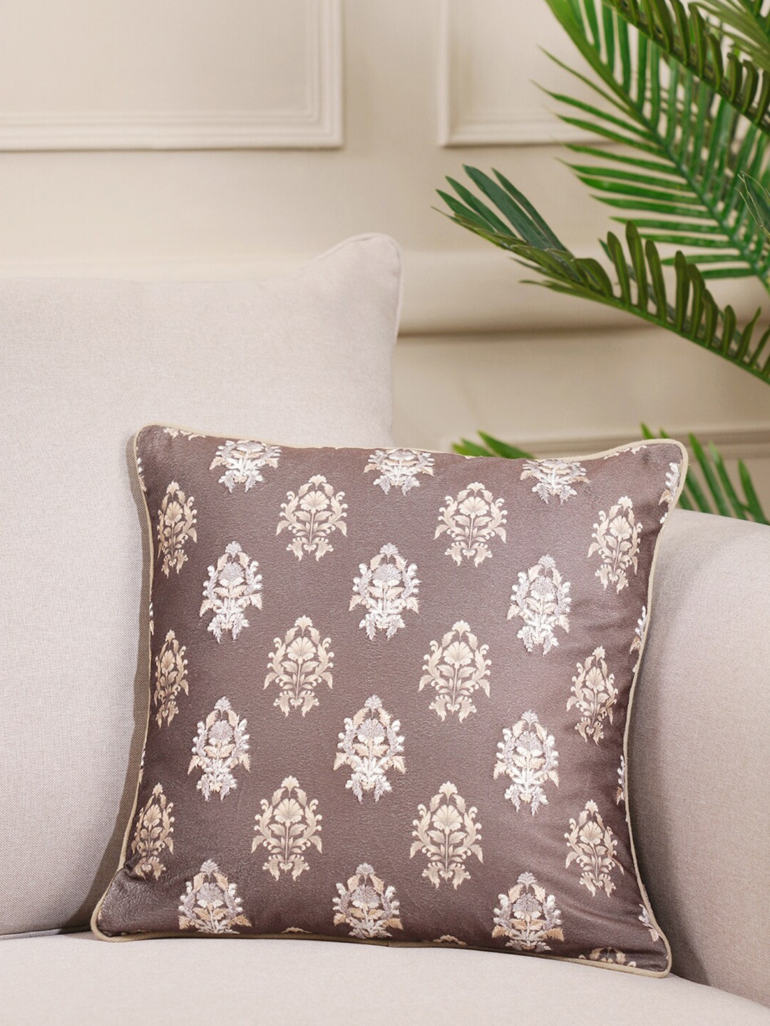 

Pure Home and Living Brown & Beige Ethnic Motifs Velvet Square Cushion Covers