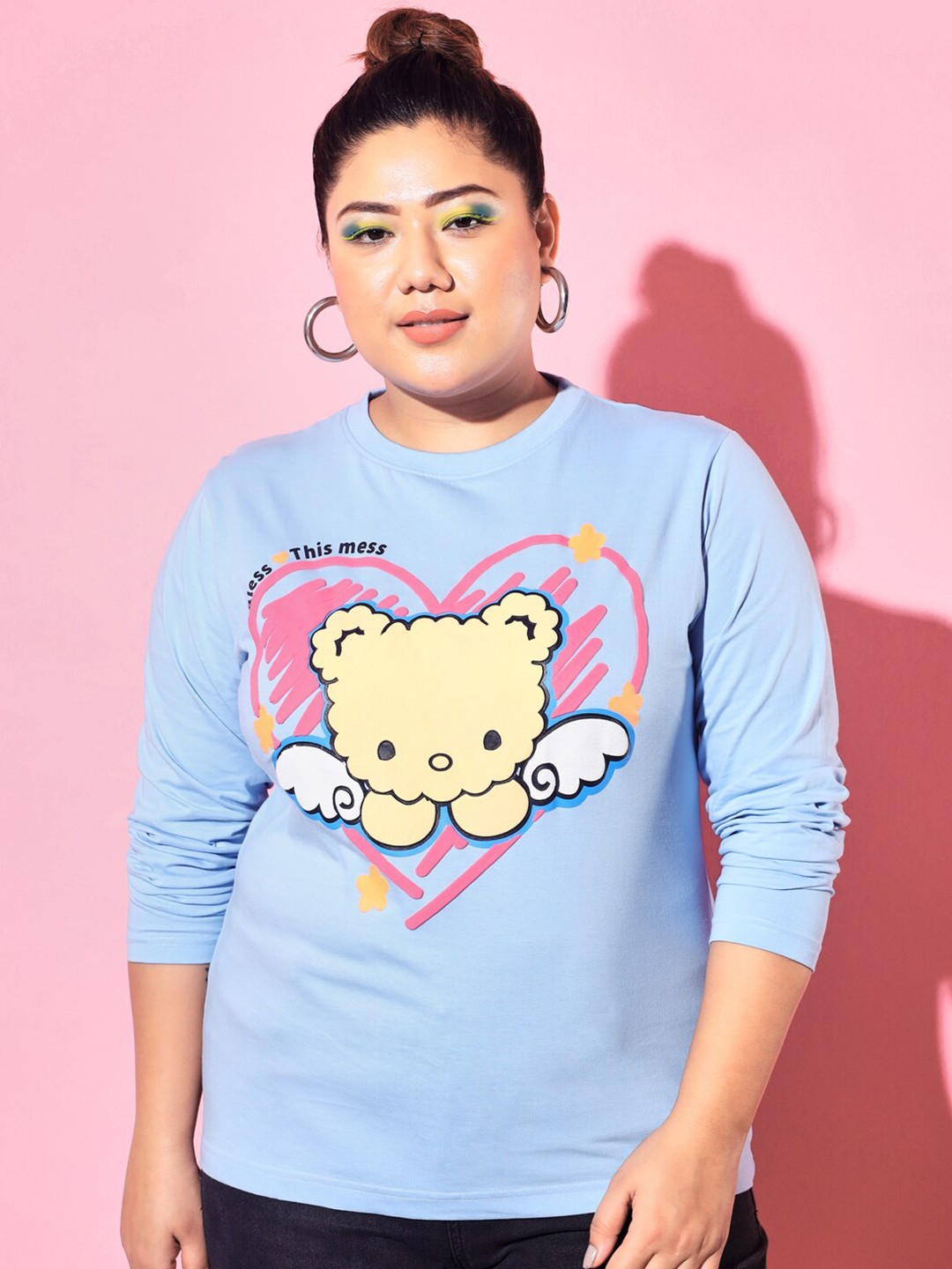 

BEYOUND SIZE - THE DRY STATE Women Plus Size Graphic Printed Cotton T-shirt, Blue