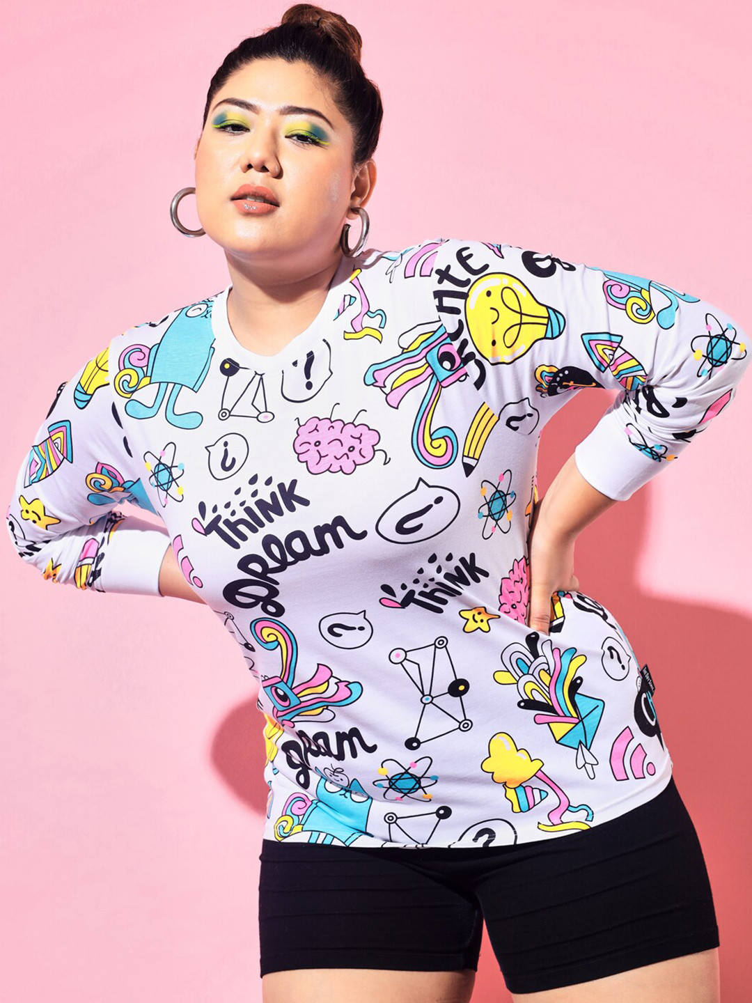 

BEYOUND SIZE - THE DRY STATE Women Plus Size Graphic Printed Round Neck T-shirt, Pink
