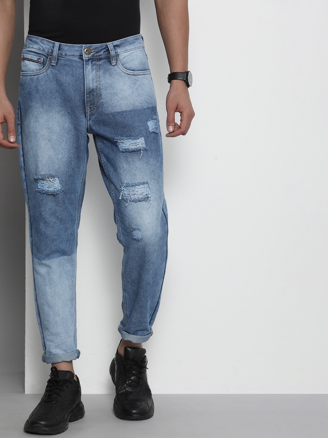 The Indian Garage Co Men Dad Fit Light Fade Jeans, Blue