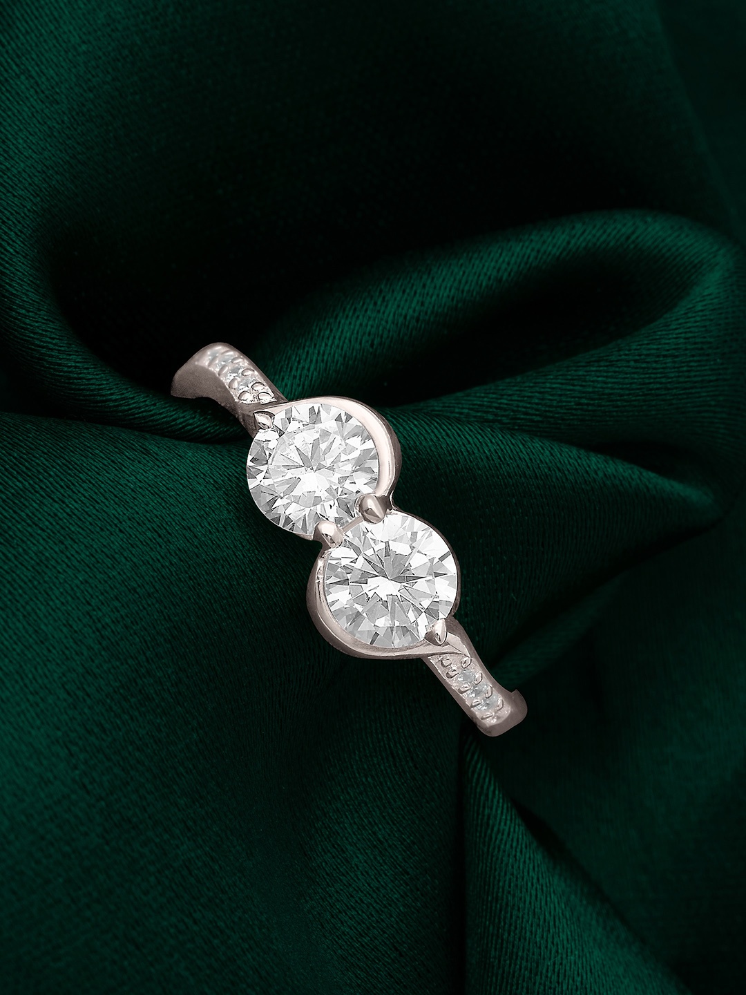 

SILBERRY Silver-Toned Rhodium-Plated 925 Sterling Silver CZ Studded Adjustable Ring