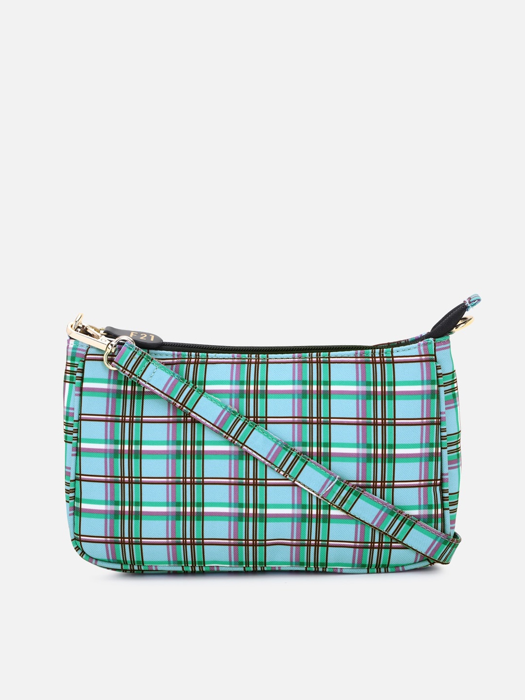 

FOREVER 21 Blue Checked Structured Sling Bag