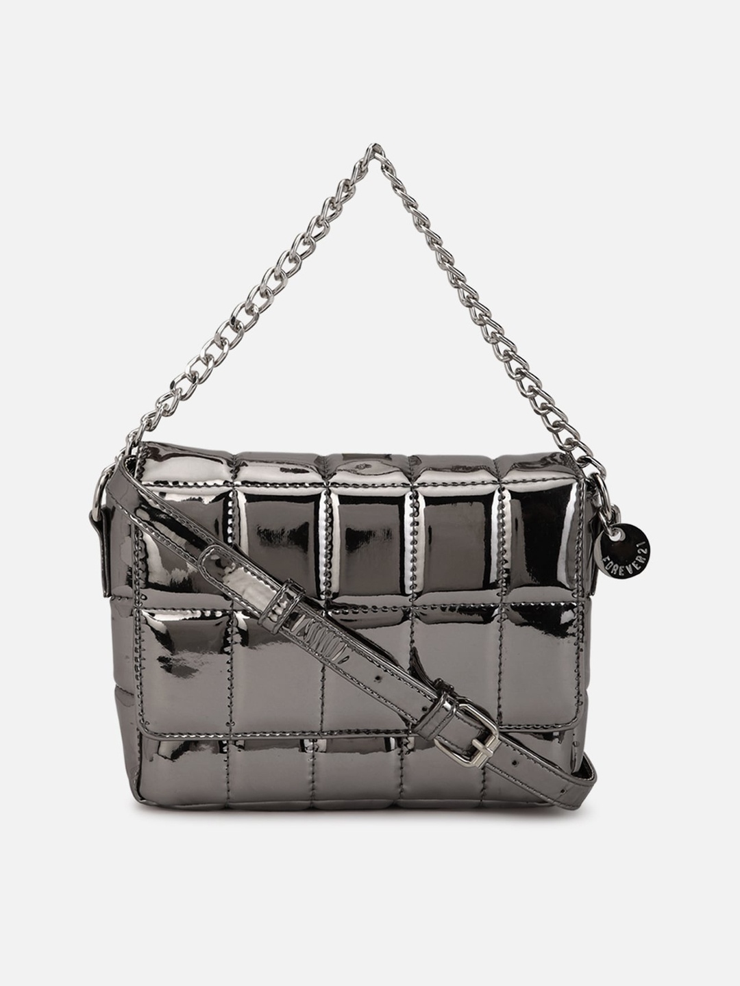 

FOREVER 21 Grey Checked PU Structured Sling Bag
