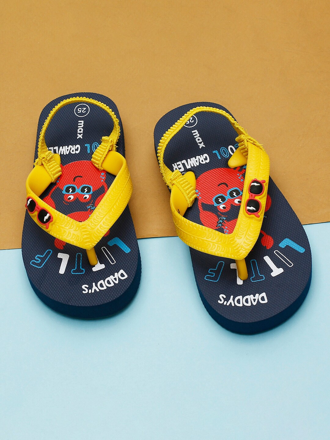 

max Boys Yellow & Navy Blue Printed Thong Flip-Flops