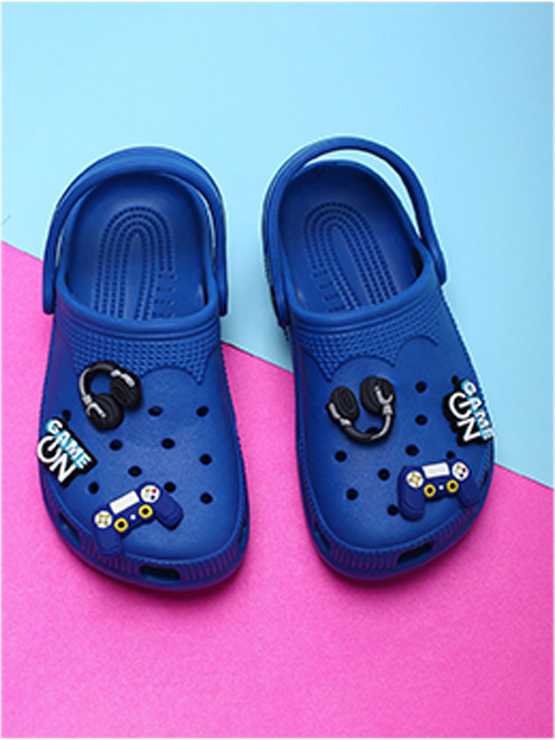 

max Boys Blue & Black Embellished Rubber Clogs