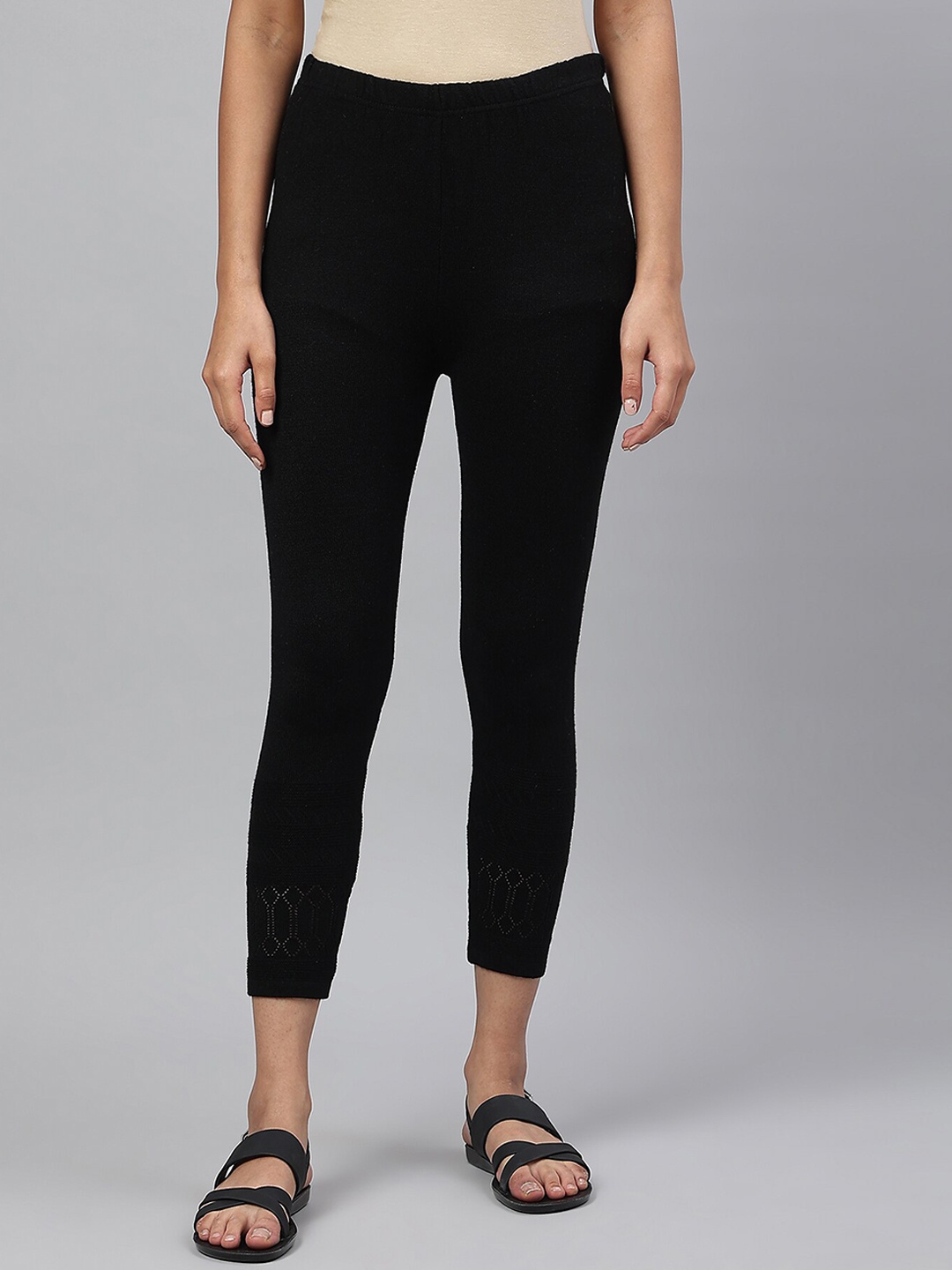 

AURELIA Women Black Acrylic Ankle Length Leggings