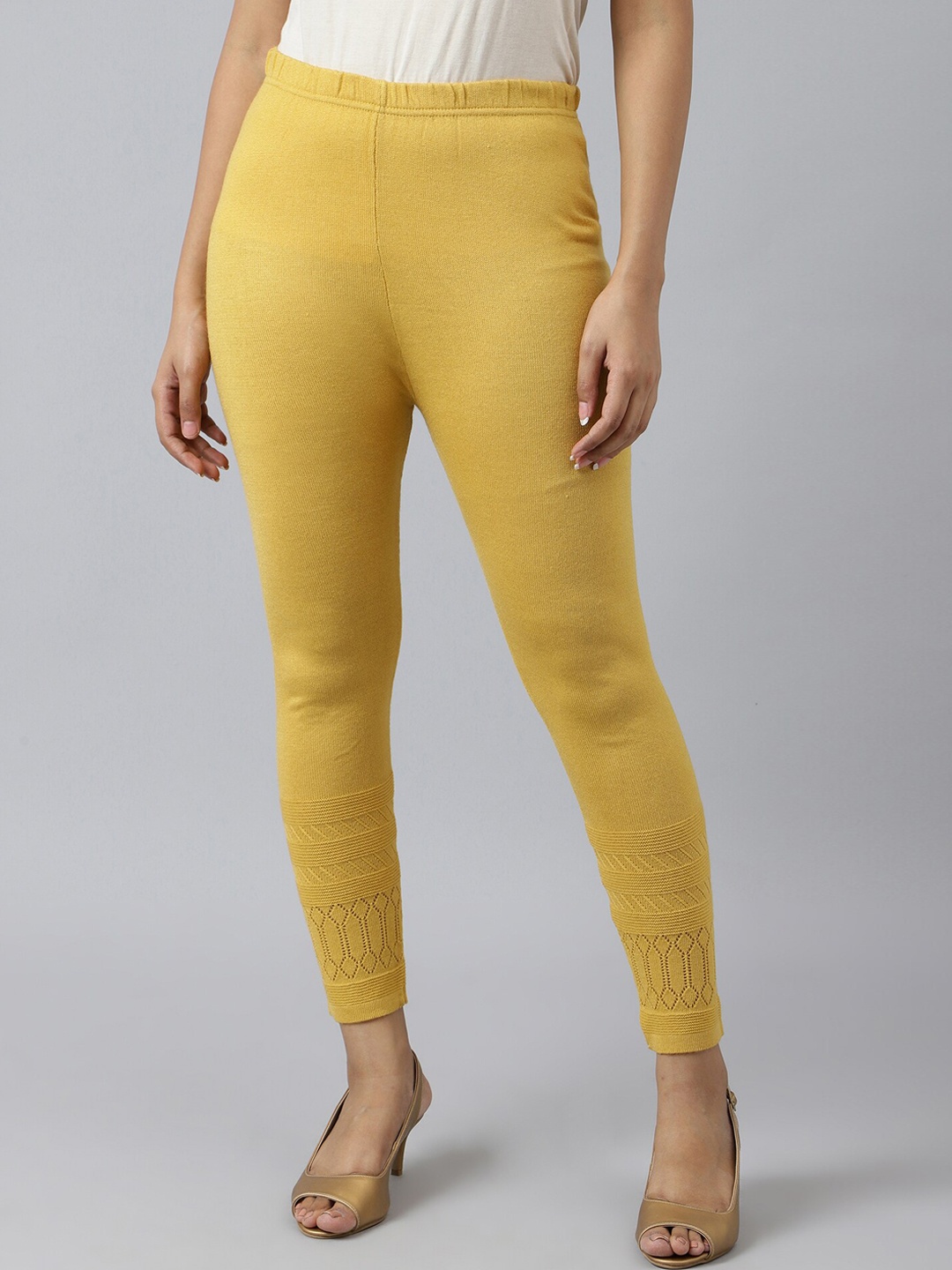

AURELIA Women Yellow Acrylic Solid Winter Leggings