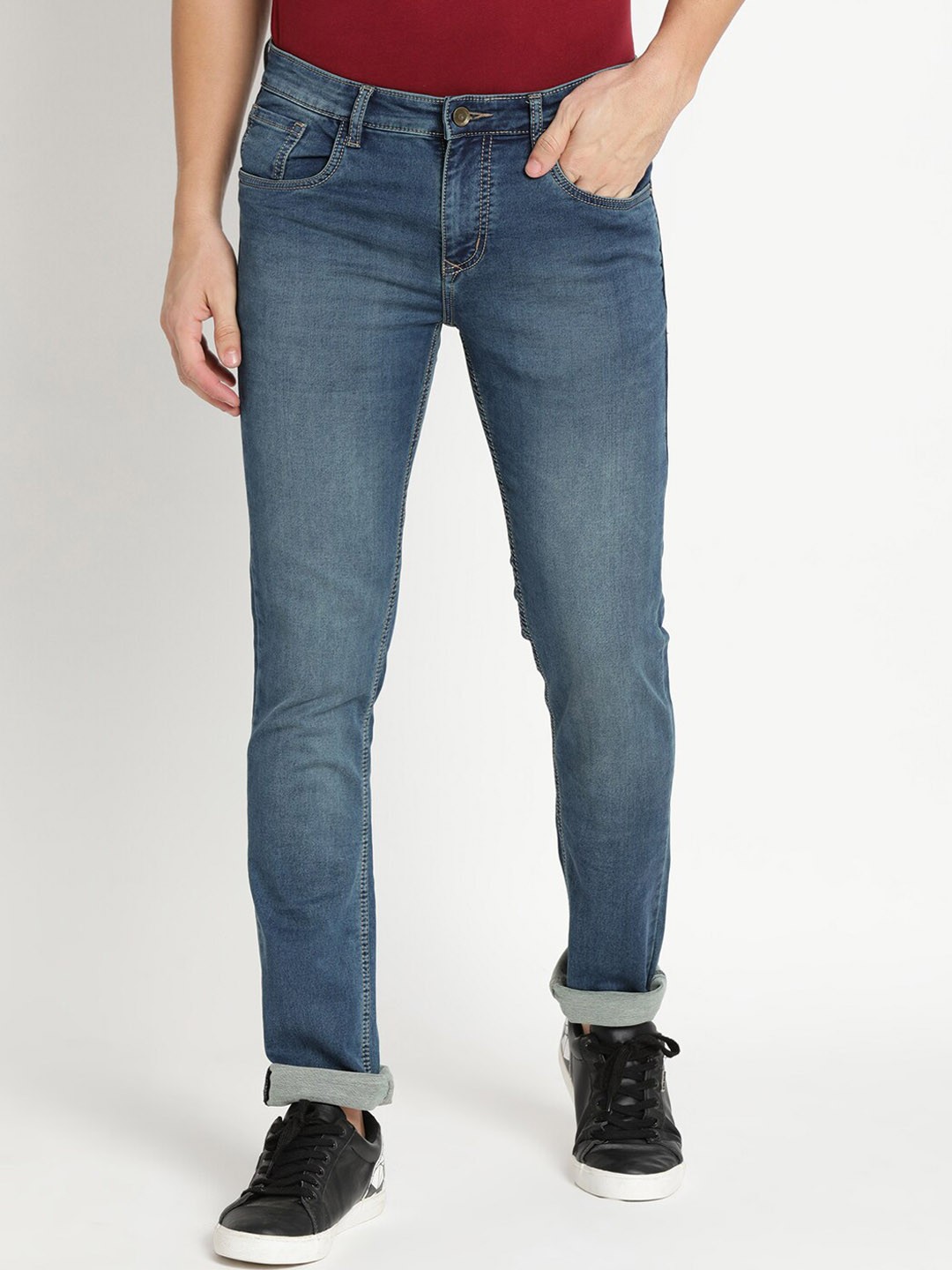 

Turtle Men Navy Blue Narrow Tapered Fit Heavy Fade Stretchable Jeans