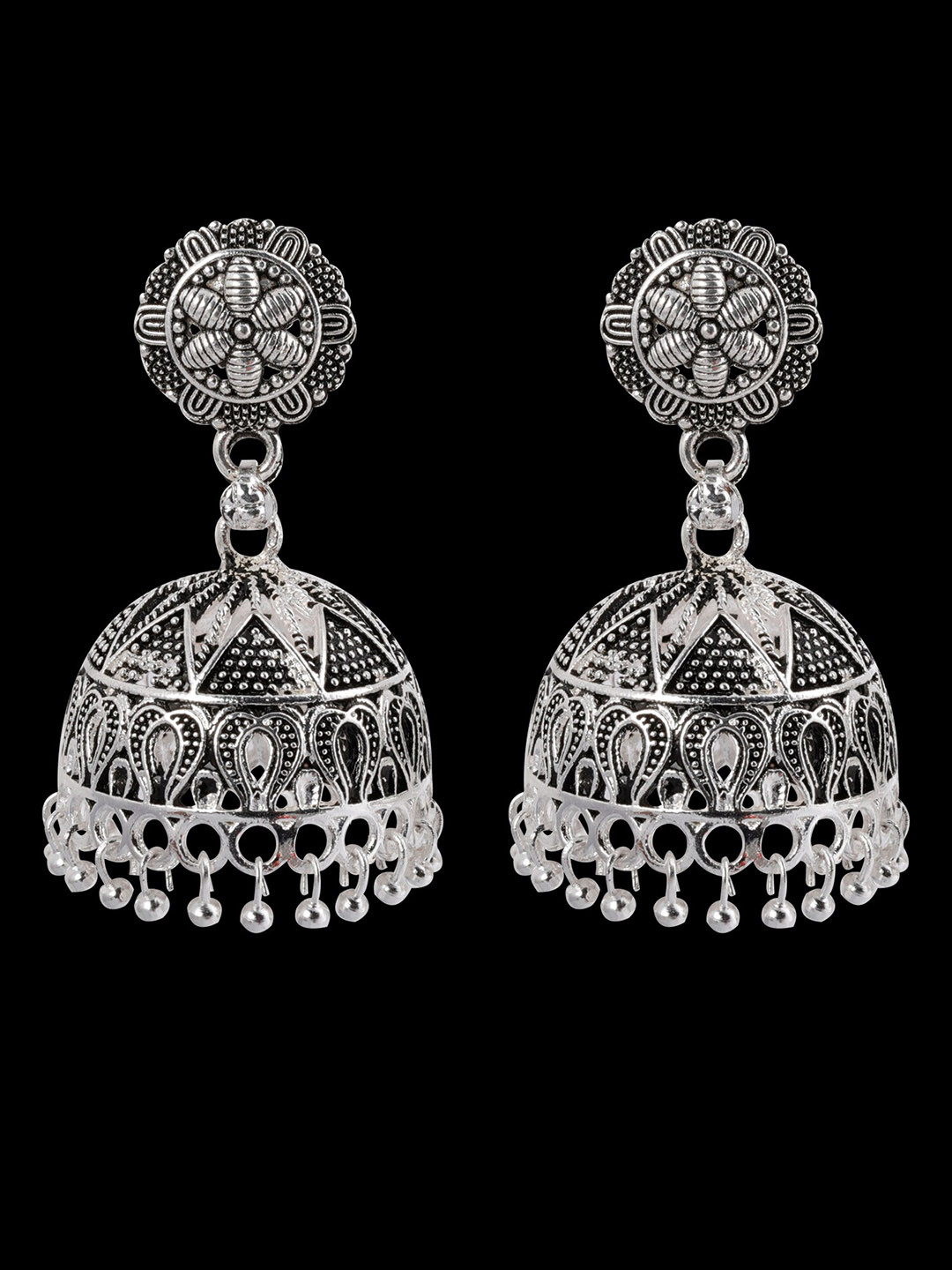 

Silver Shine Silver-Plated Contemporary Jhumkas Earrings