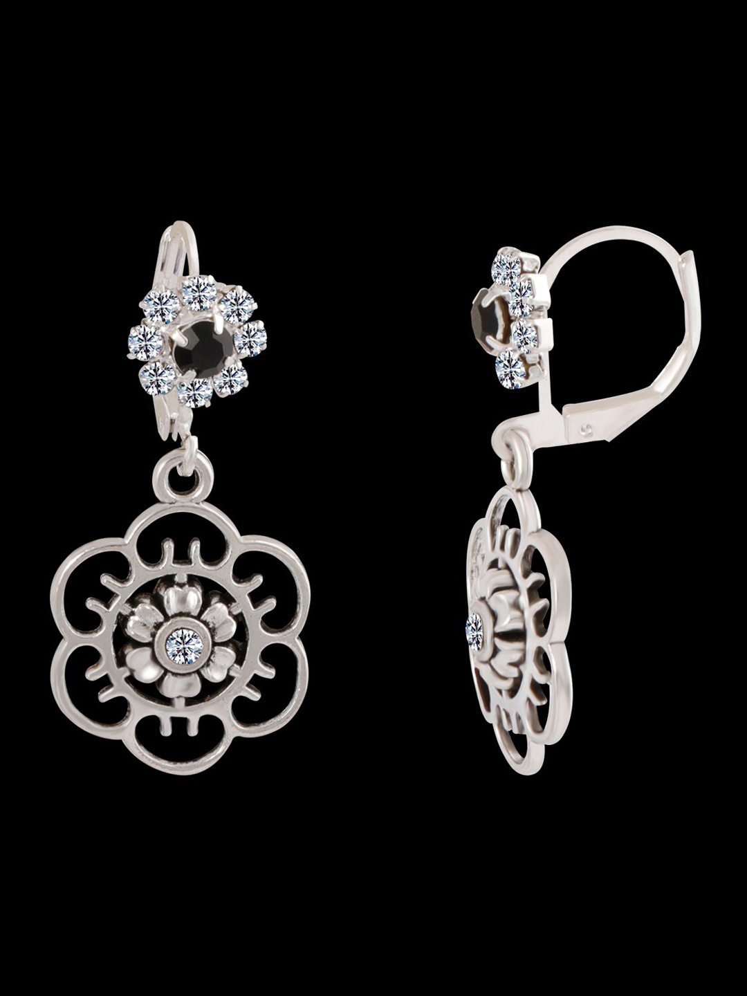 

Silver Shine Silver-Toned & White Silver-Plated Contemporary Drop Earrings