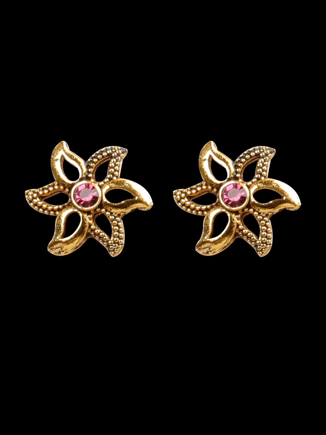 

Silver Shine Gold-Toned & Pink Gold-Plated Floral Studs Earrings