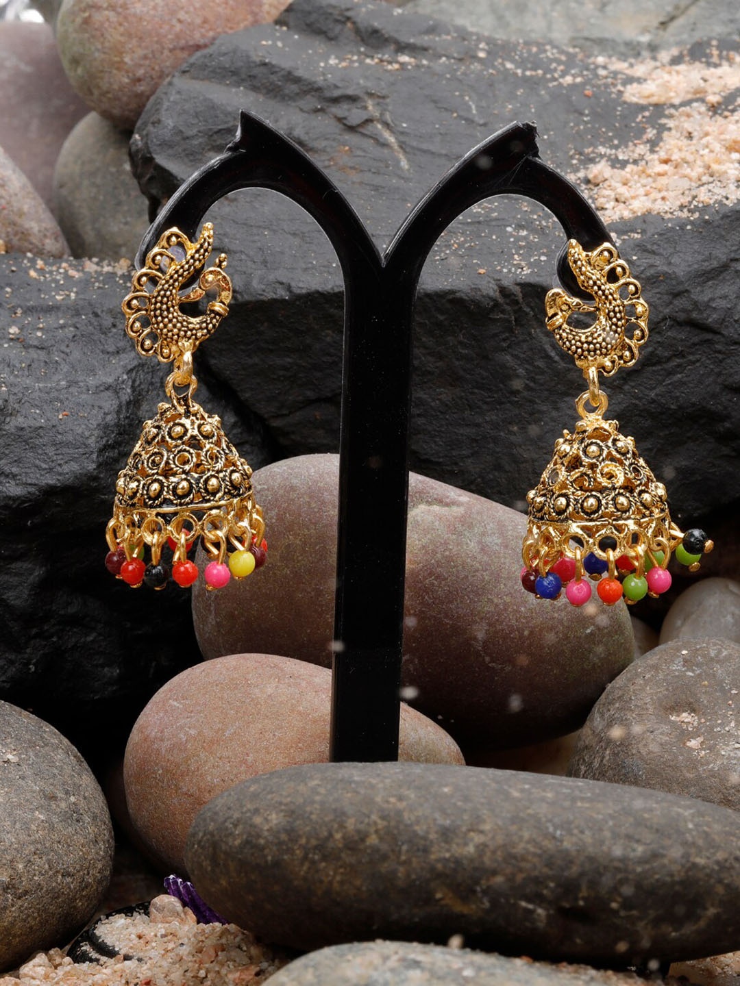 

Silver Shine Gold-Plated Peacock Shaped Jhumkas Earrings