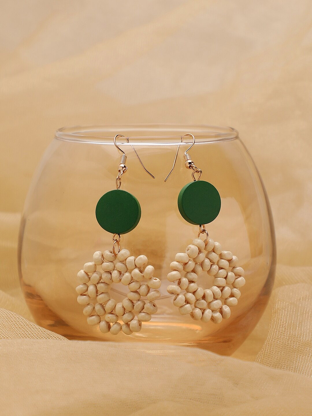 

SOHI Women Gold-Toned & Green Contemporary Drop Earrings