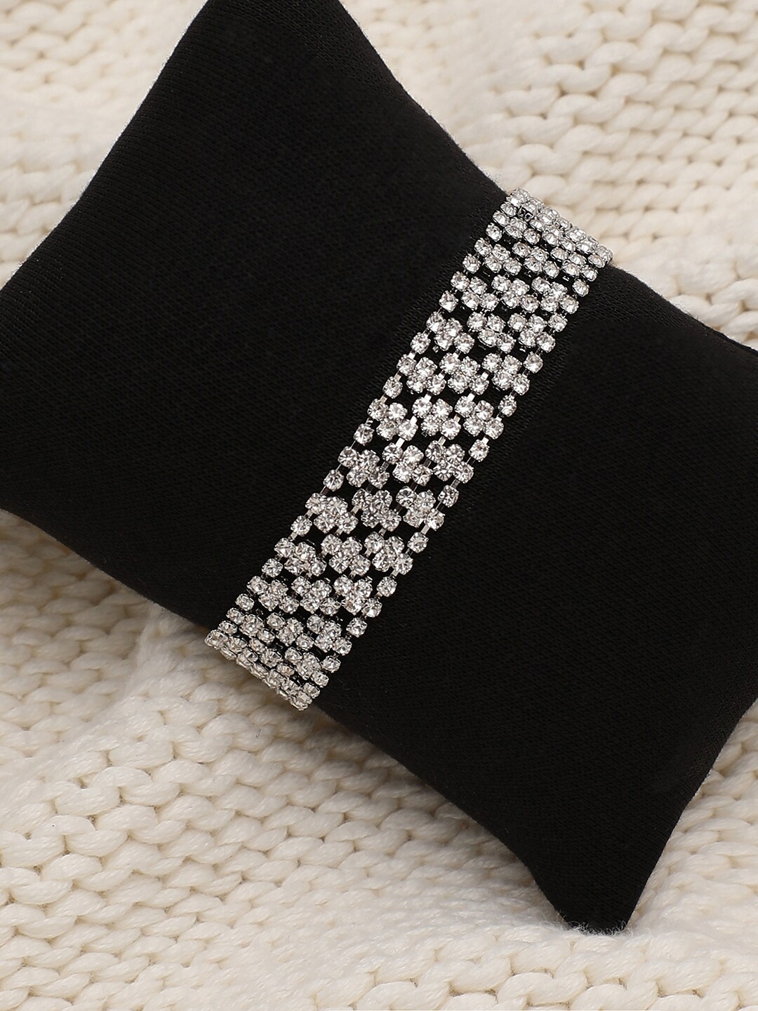 

SOHI Women Silver-Toned American Diamond Silver-Plated Wraparound Bracelet
