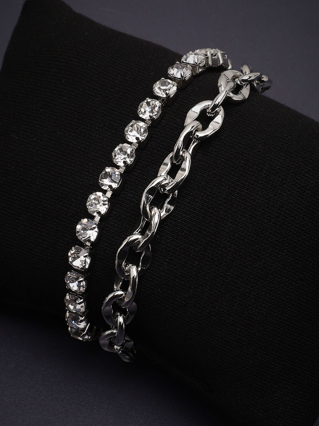 

SOHI Women Silver-Toned & White Silver-Plated Wraparound Bracelet