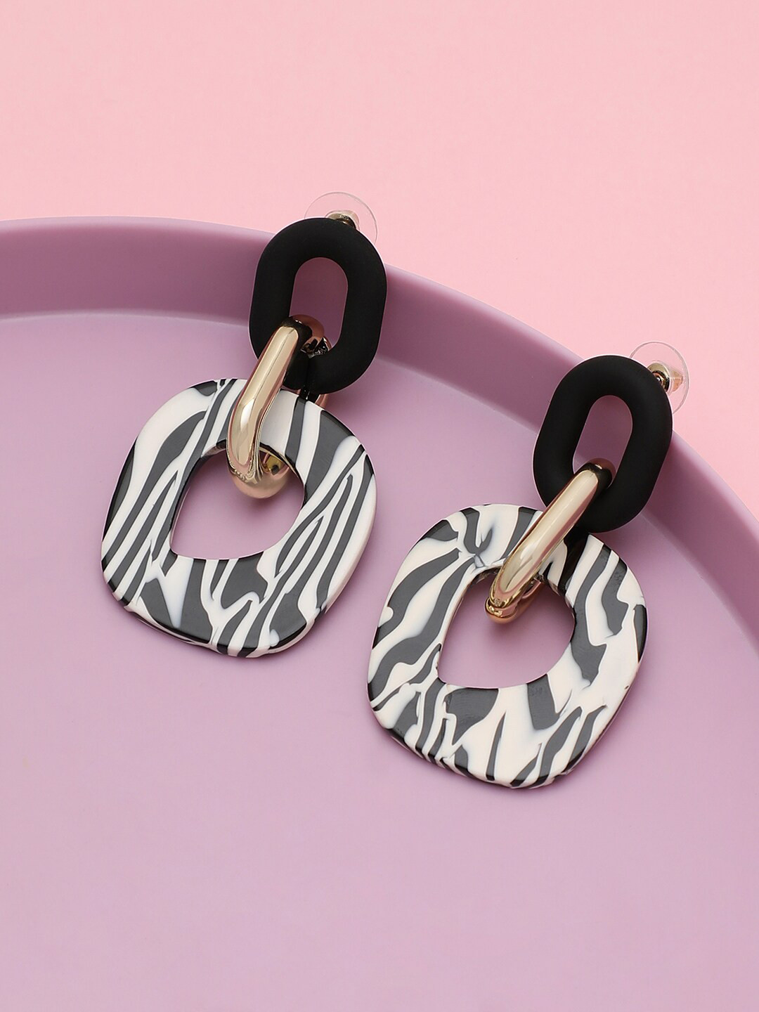 

SOHI Women Black & Gold-Toned Contemporary Drop Earrings