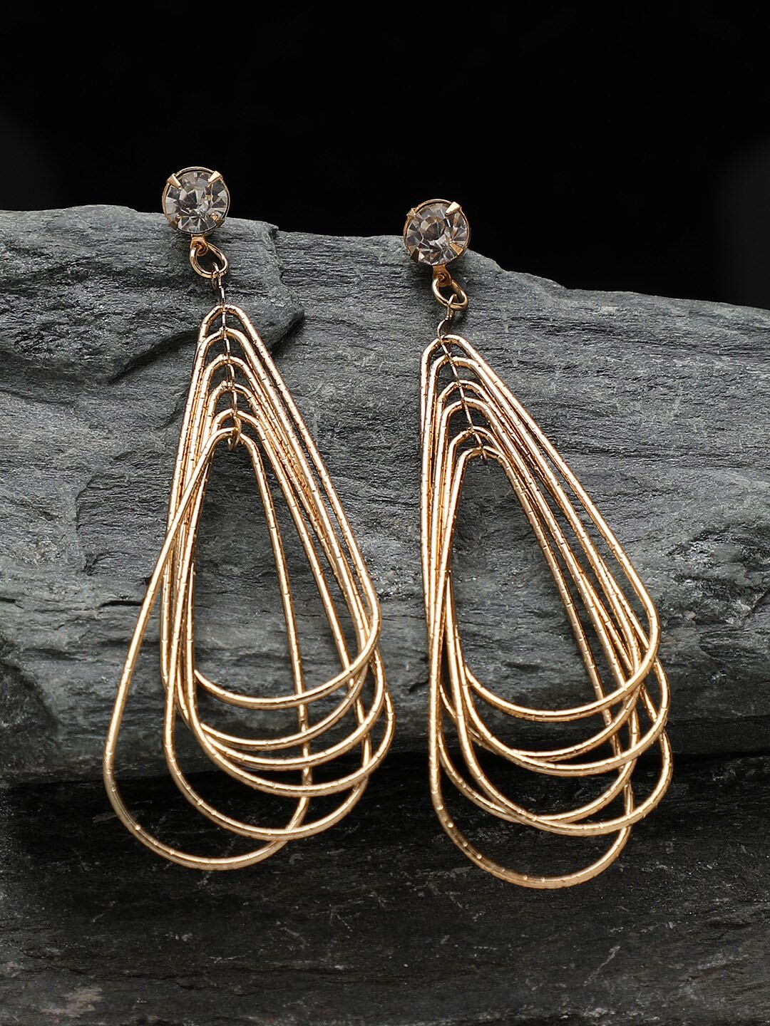 

SOHI Women Gold-Toned & Transparent Contemporary Drop Earrings