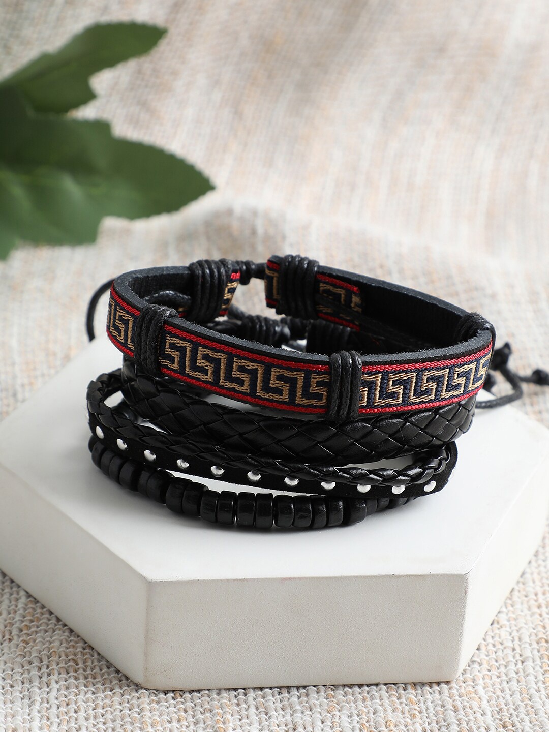 

SOHI Women Black & Red Leather Wraparound Bracelet